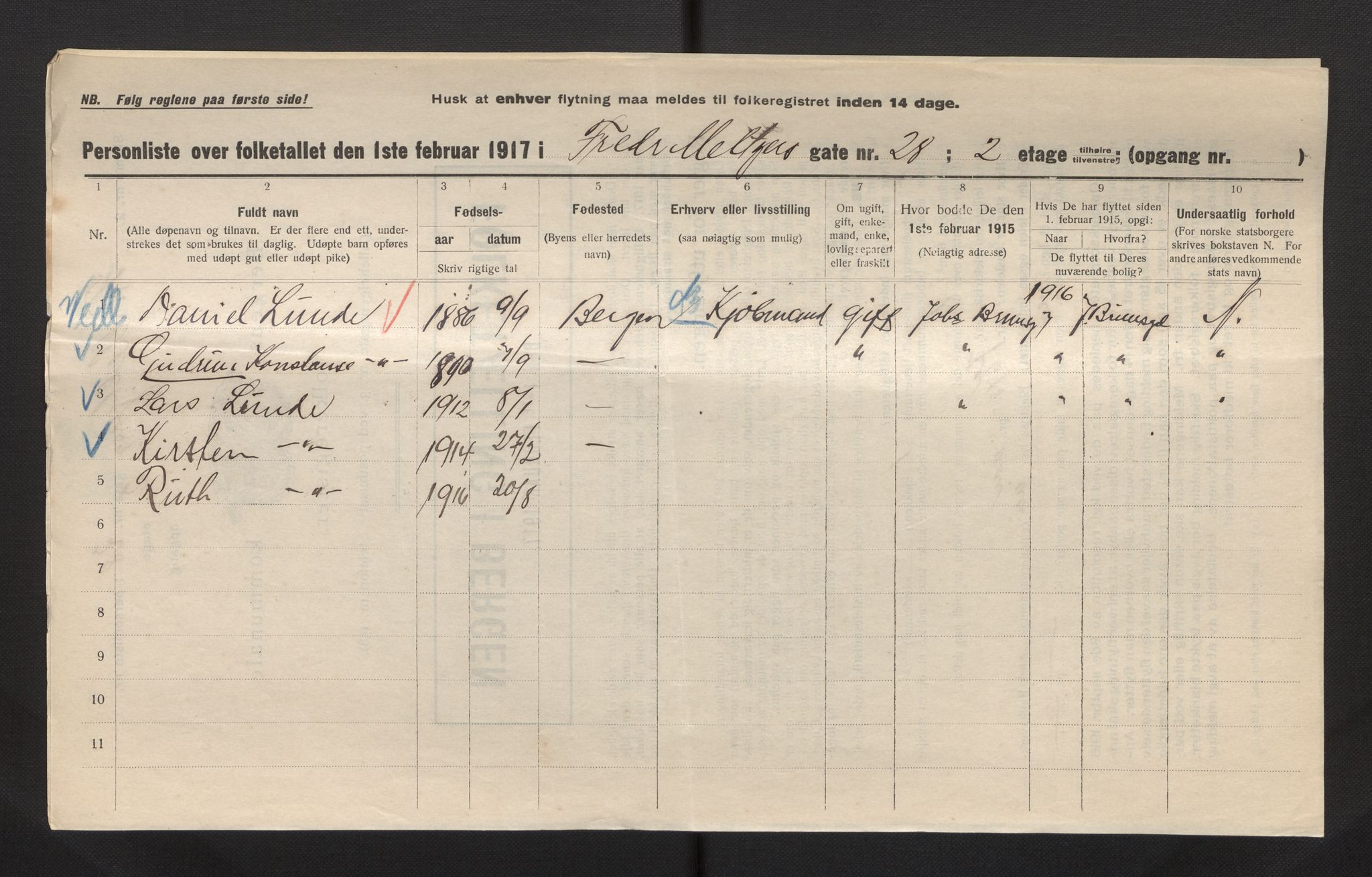 SAB, Municipal Census 1917 for Bergen, 1917, p. 9109