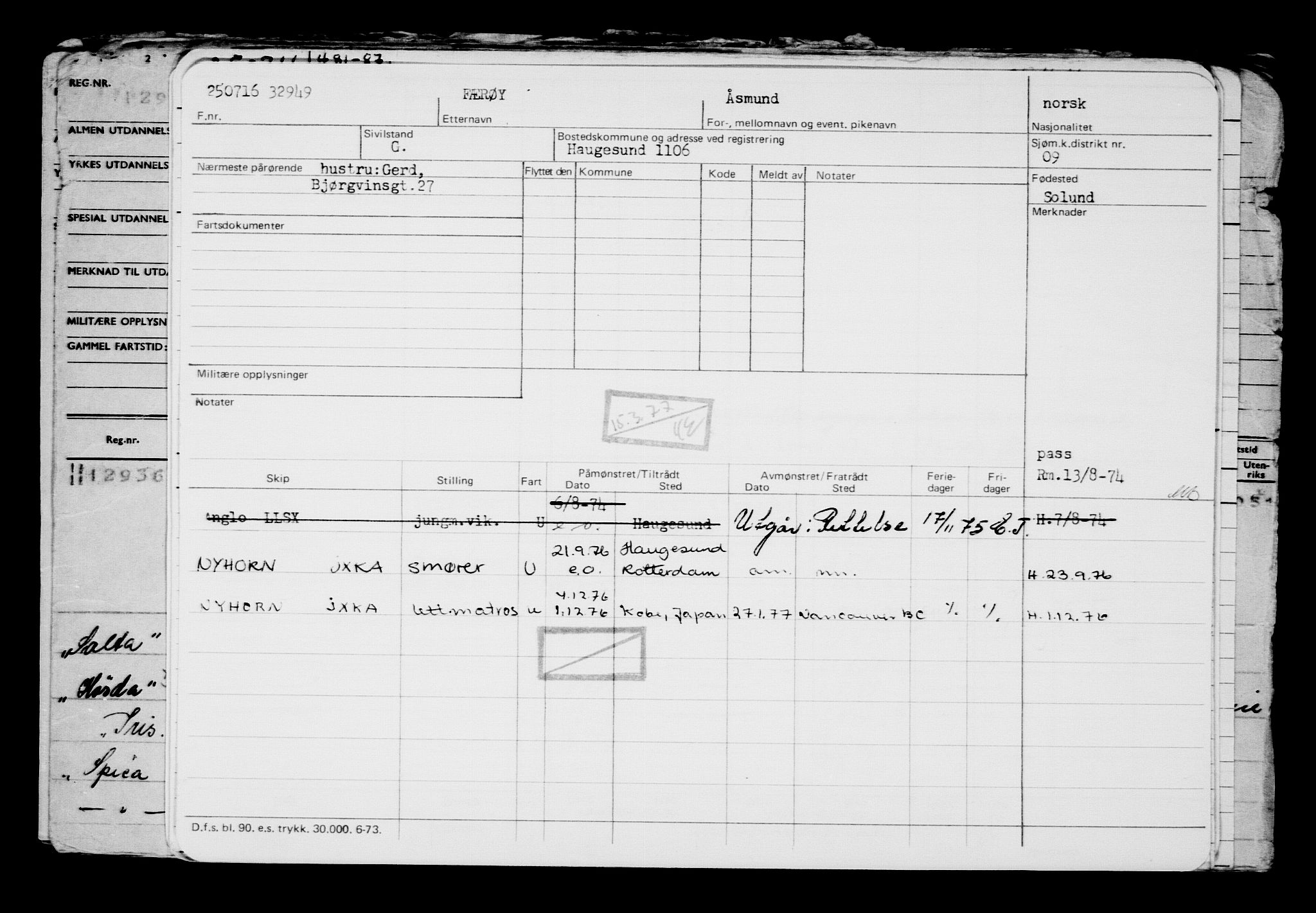 Direktoratet for sjømenn, AV/RA-S-3545/G/Gb/L0141: Hovedkort, 1916, p. 194