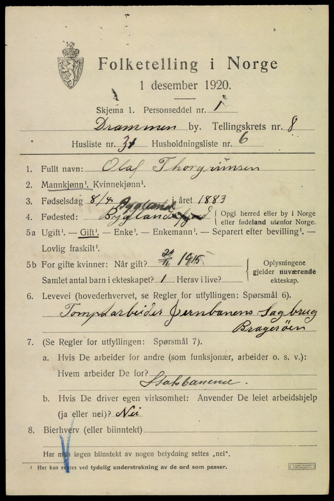 SAKO, 1920 census for Drammen, 1920, p. 54119