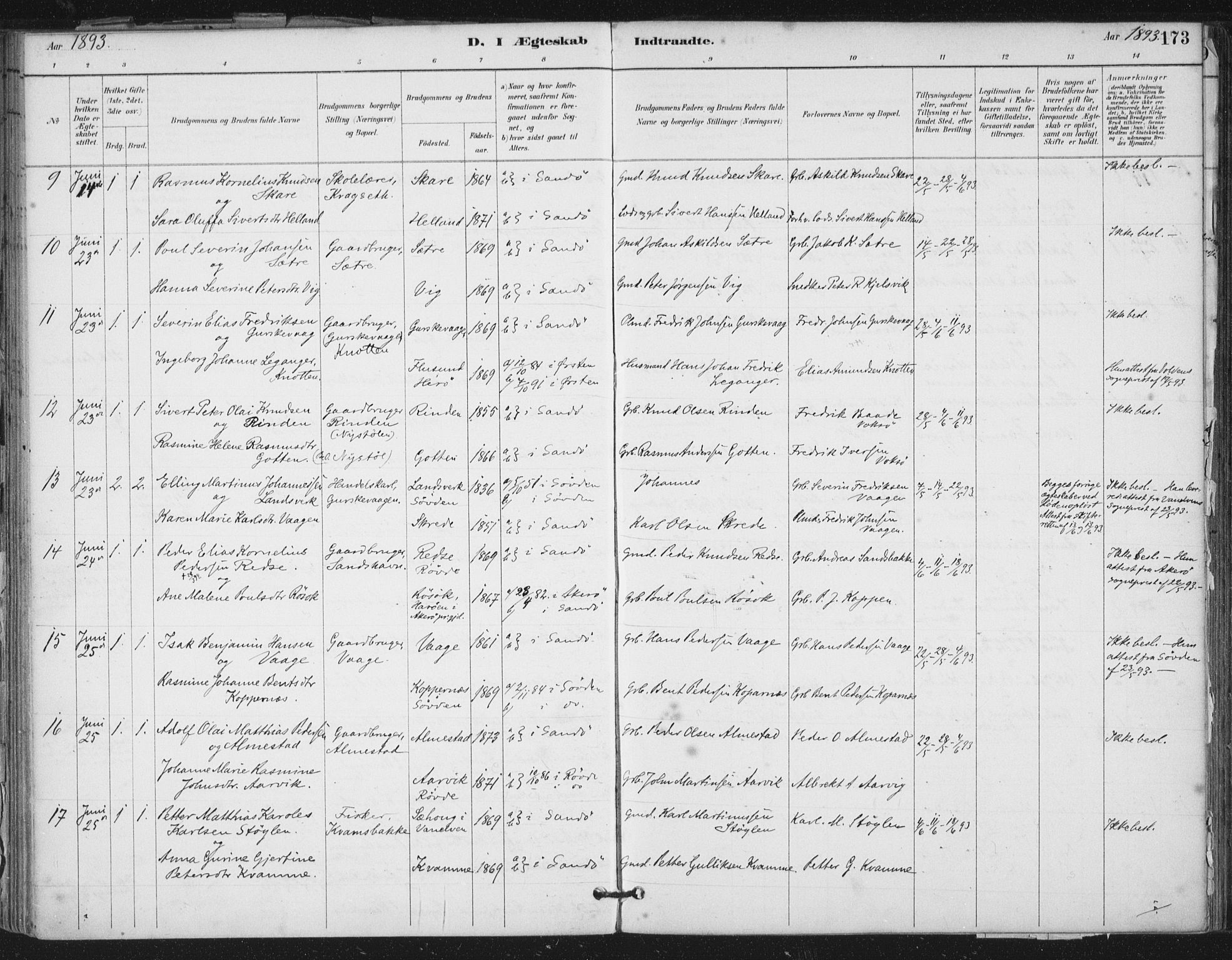 Ministerialprotokoller, klokkerbøker og fødselsregistre - Møre og Romsdal, SAT/A-1454/503/L0037: Parish register (official) no. 503A05, 1884-1900, p. 173