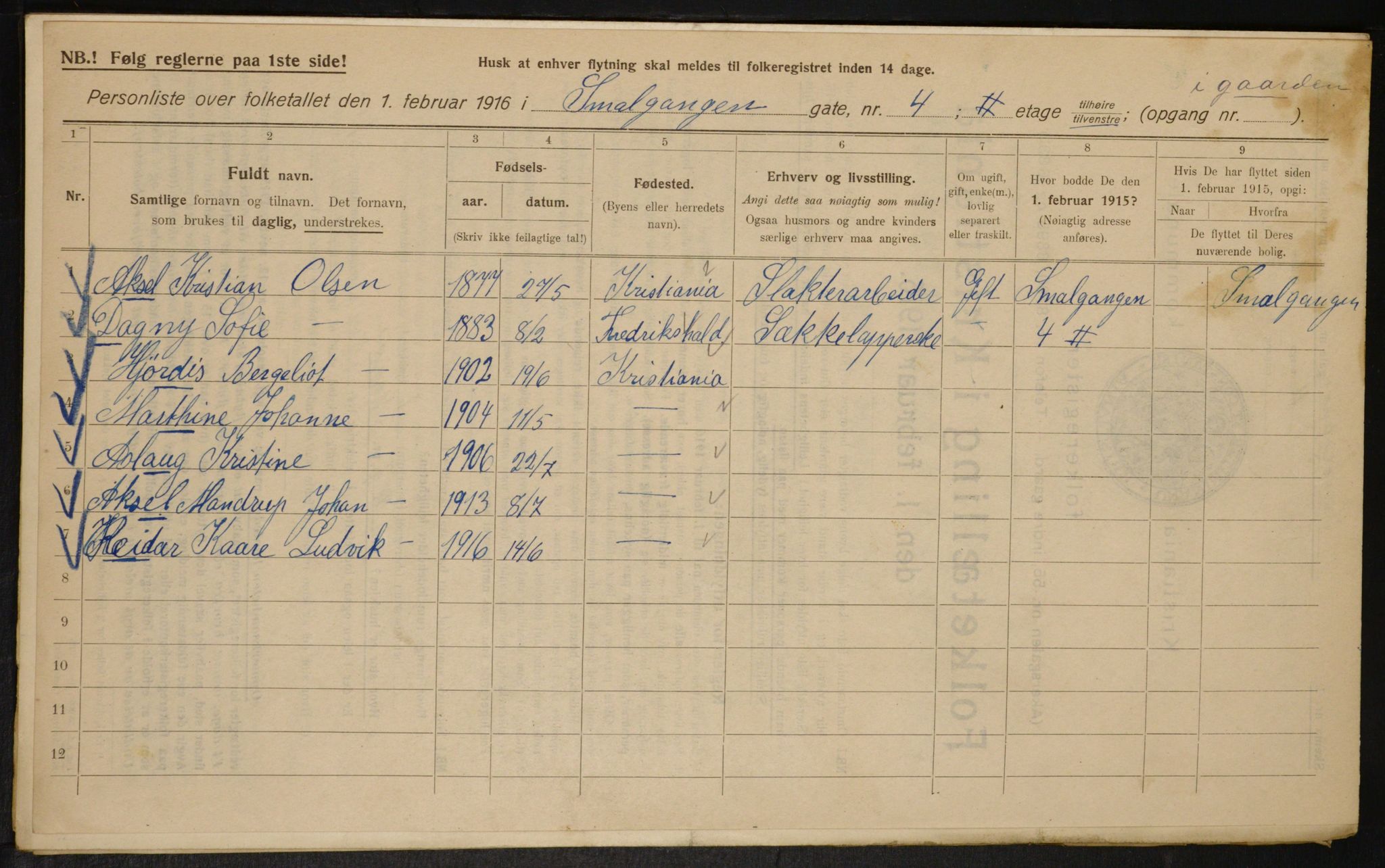 OBA, Municipal Census 1916 for Kristiania, 1916, p. 99459