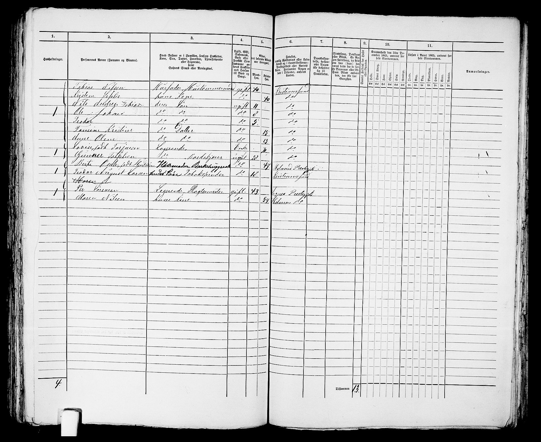 RA, 1865 census for Kristiansand, 1865, p. 1452