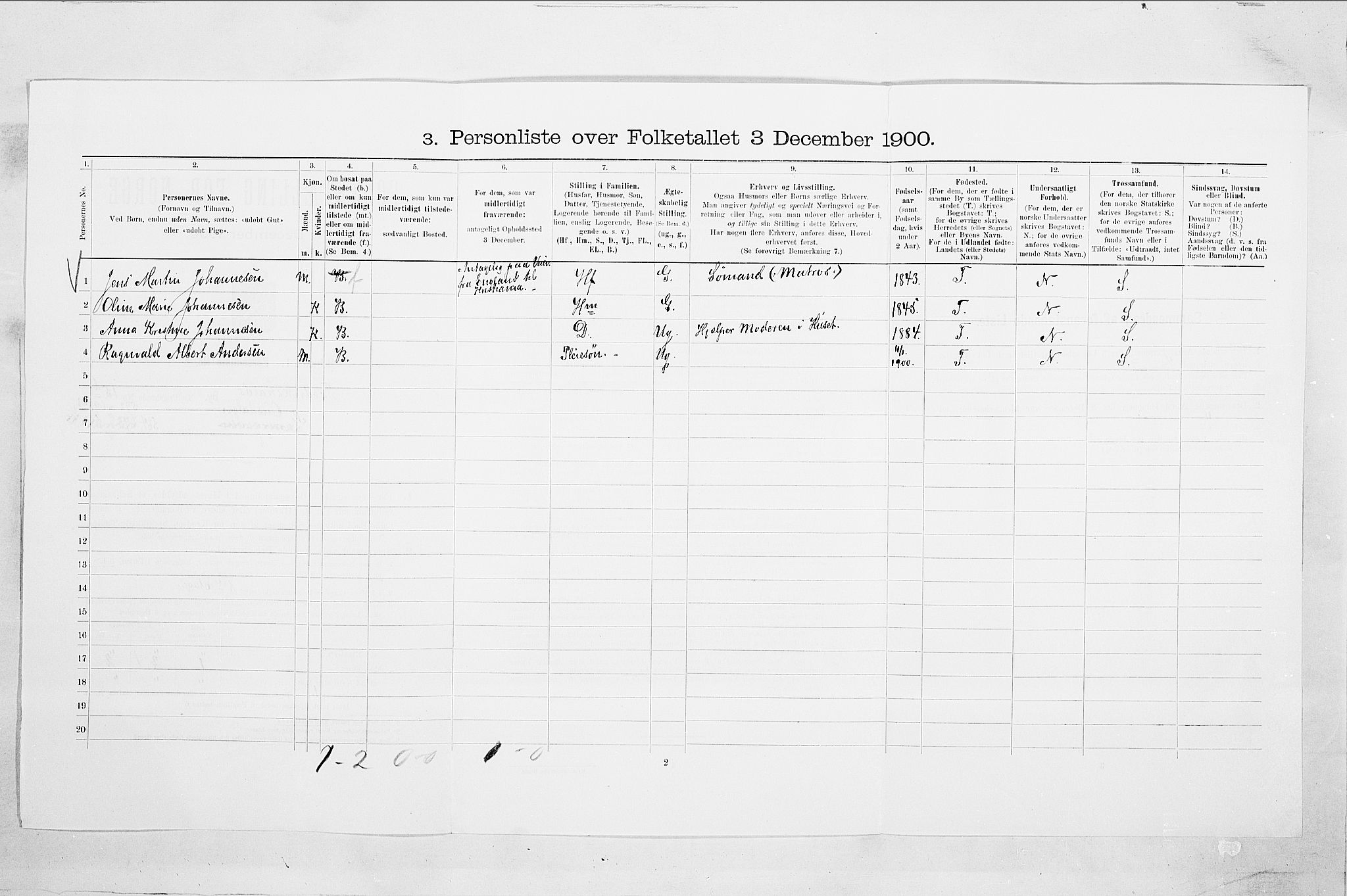 SAO, 1900 census for Fredrikshald, 1900