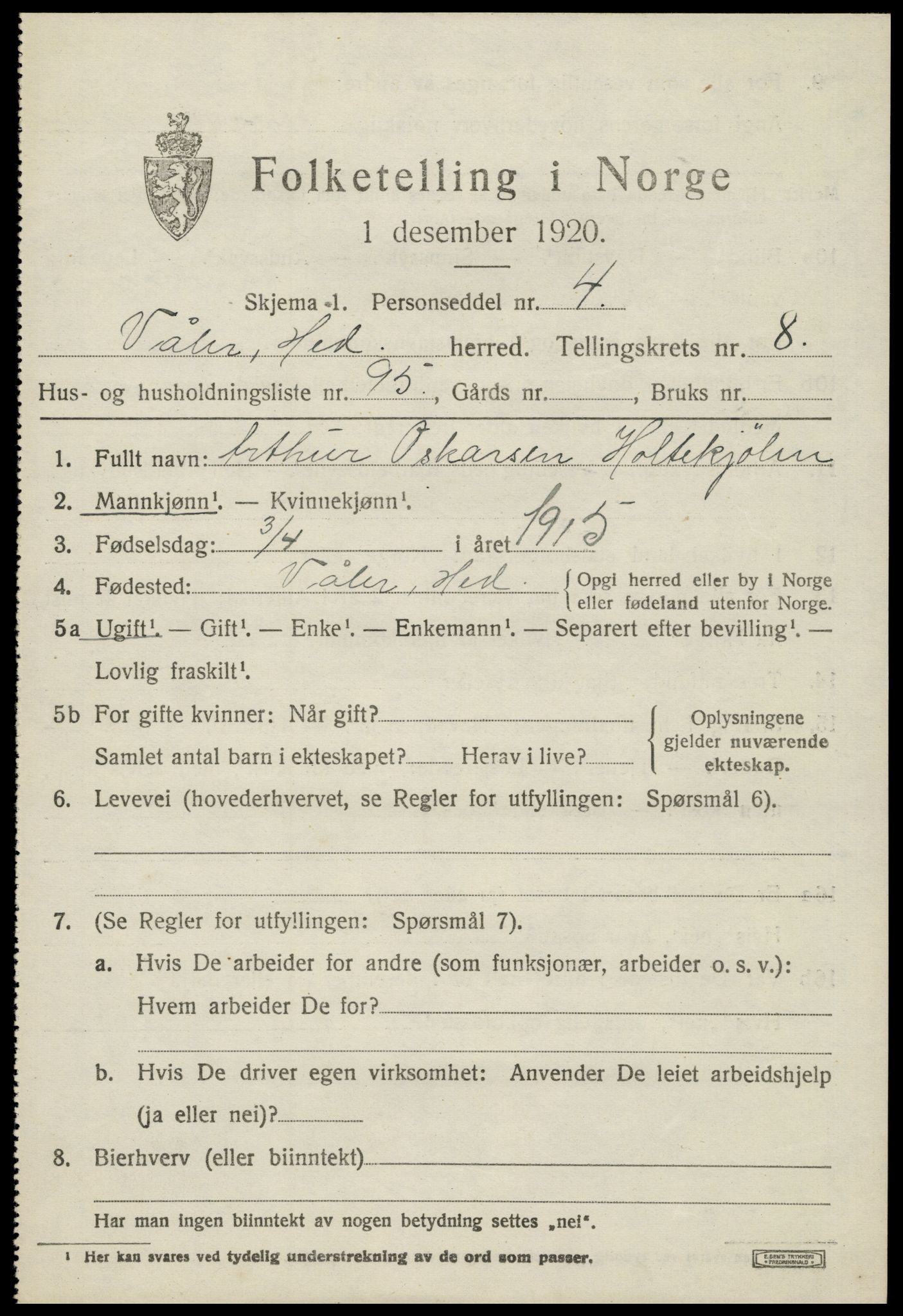 SAH, 1920 census for Våler (Hedmark), 1920, p. 9241