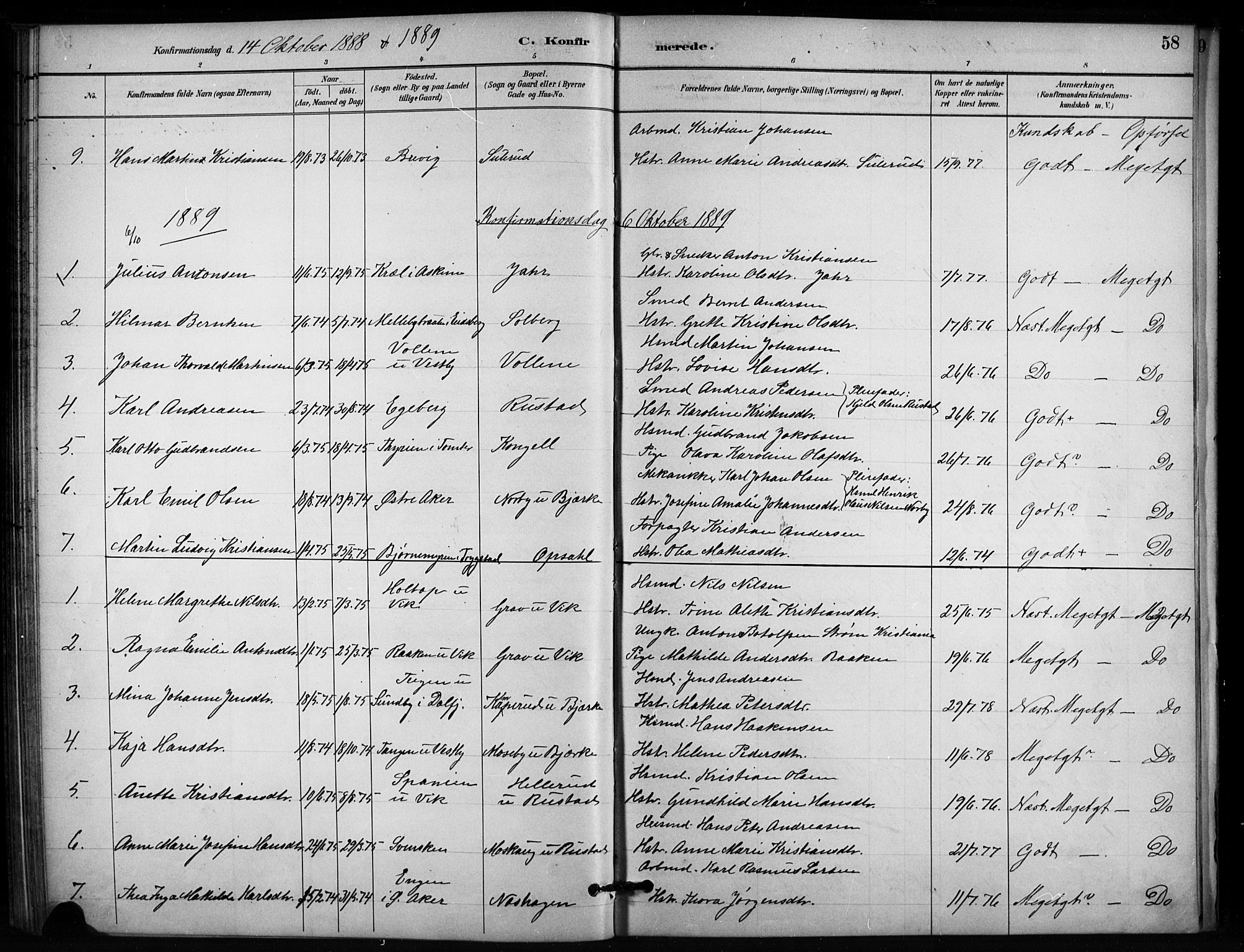 Enebakk prestekontor Kirkebøker, AV/SAO-A-10171c/F/Fb/L0001: Parish register (official) no. II 1, 1877-1902, p. 58