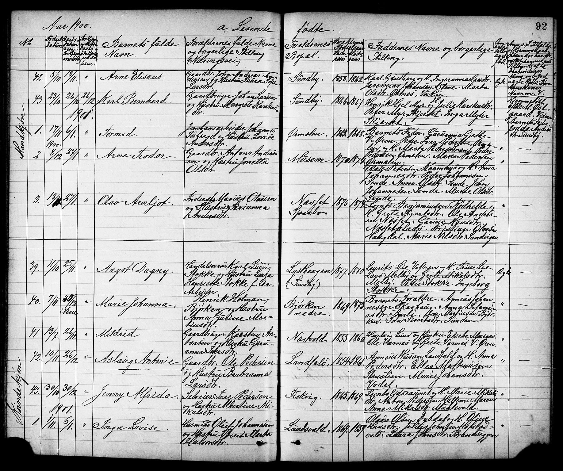 Ministerialprotokoller, klokkerbøker og fødselsregistre - Nord-Trøndelag, SAT/A-1458/723/L0257: Parish register (copy) no. 723C05, 1890-1907, p. 92