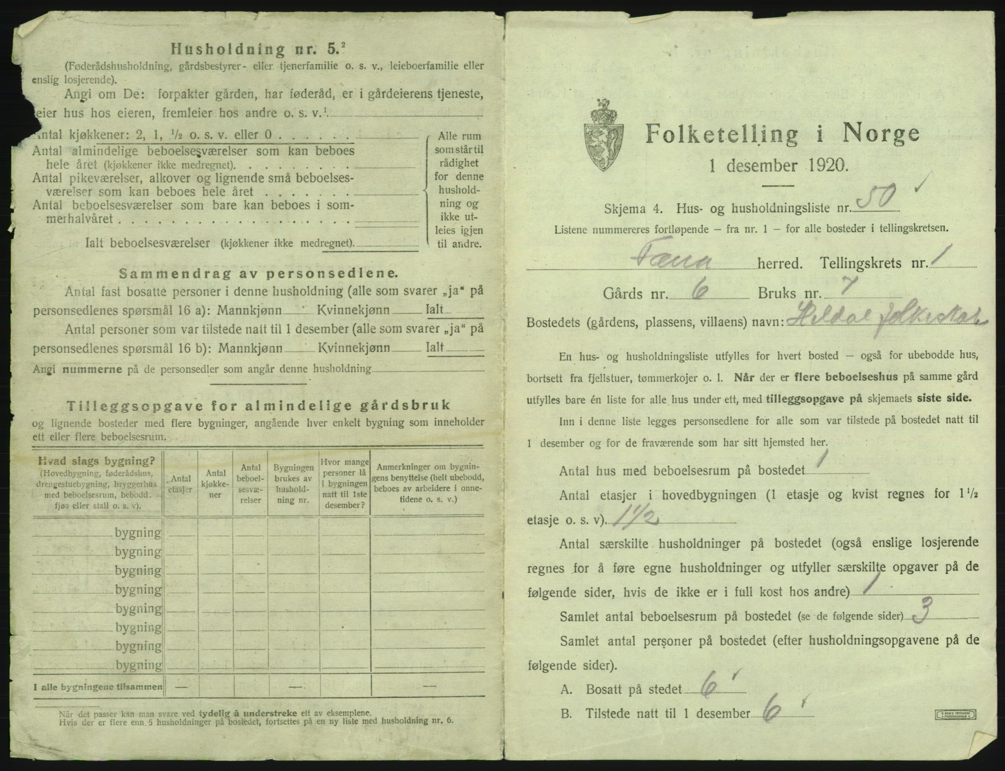 SAB, 1920 census for Fana, 1920, p. 192