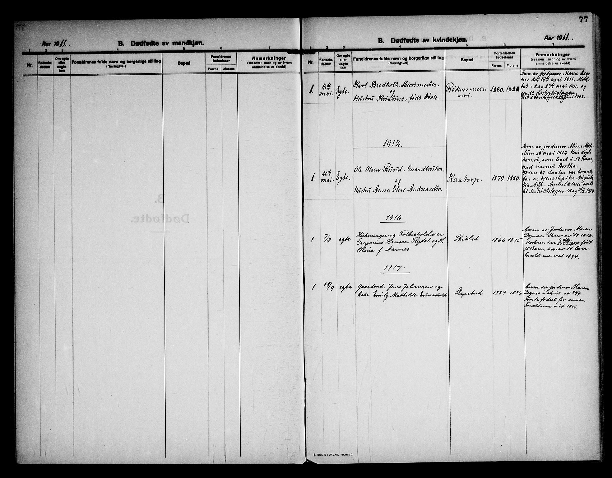 Rødenes prestekontor Kirkebøker, AV/SAO-A-2005/F/Fa/L0012: Parish register (official) no. I 12, 1911-1926, p. 77