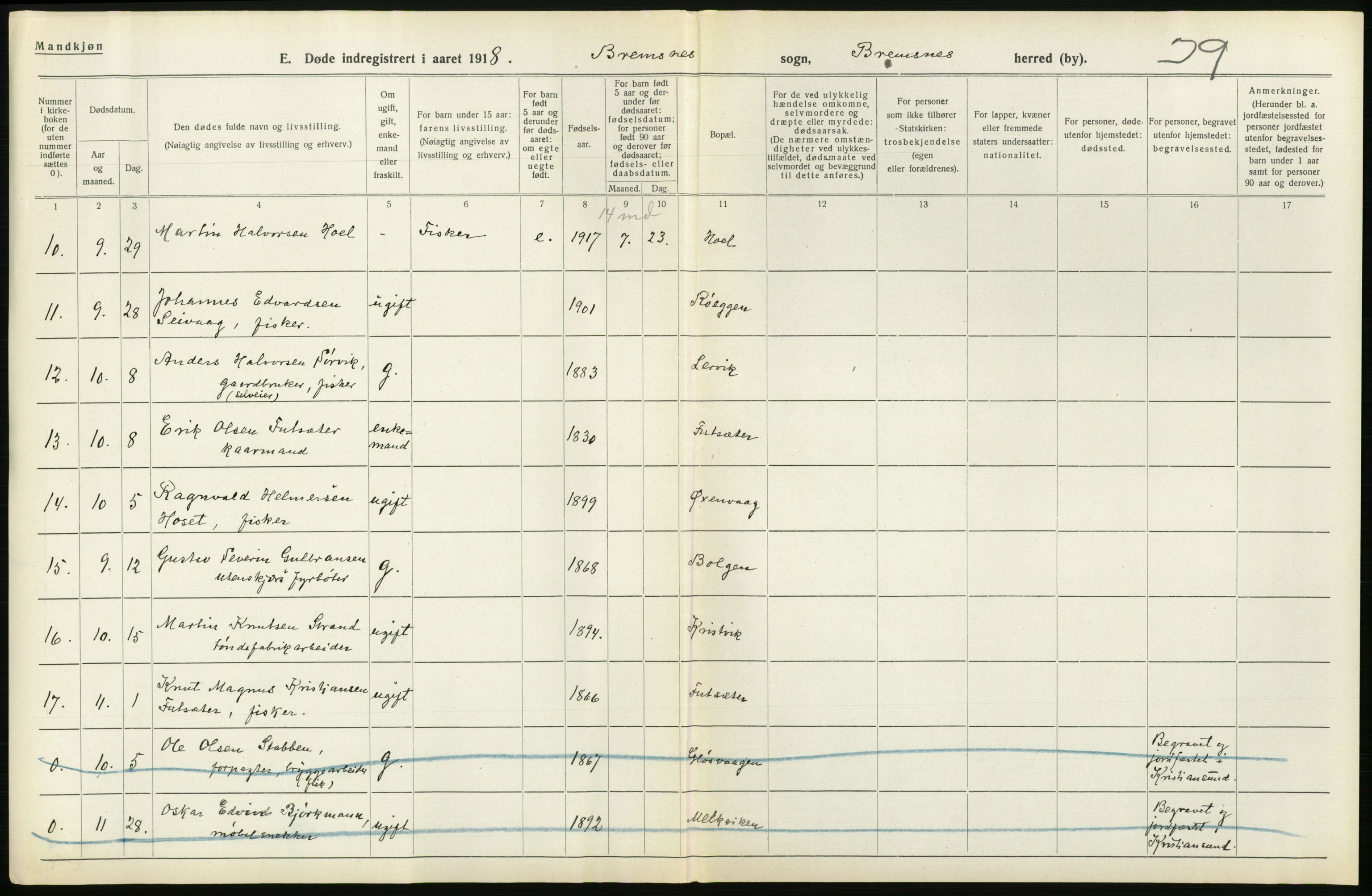 Statistisk sentralbyrå, Sosiodemografiske emner, Befolkning, AV/RA-S-2228/D/Df/Dfb/Dfbh/L0045: Møre fylke: Døde. Bygder og byer., 1918, p. 468