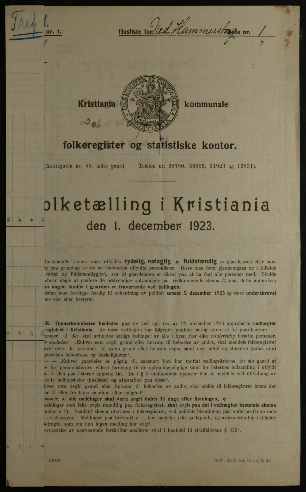 OBA, Municipal Census 1923 for Kristiania, 1923, p. 76165