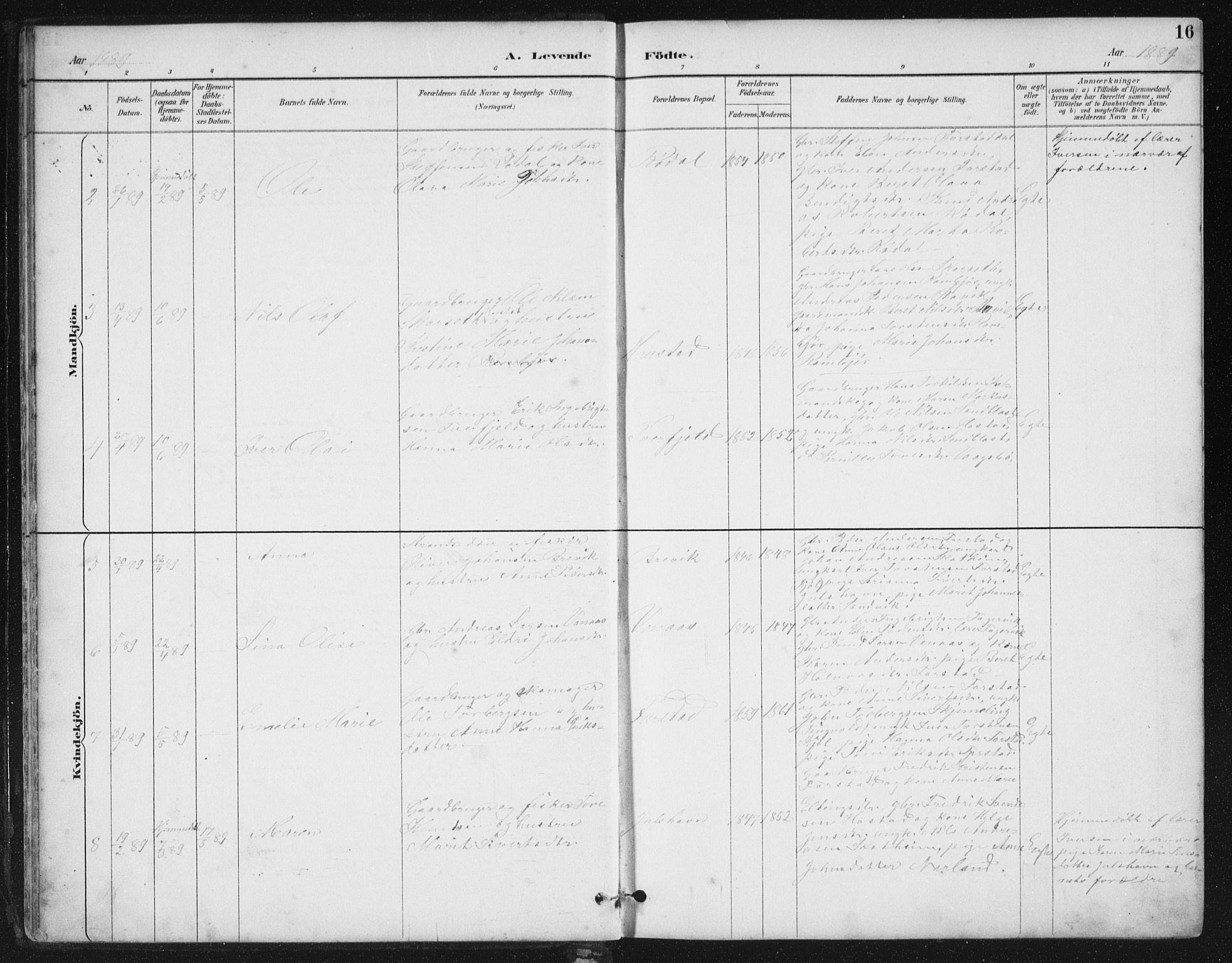 Ministerialprotokoller, klokkerbøker og fødselsregistre - Møre og Romsdal, SAT/A-1454/567/L0783: Parish register (copy) no. 567C03, 1887-1903, p. 16