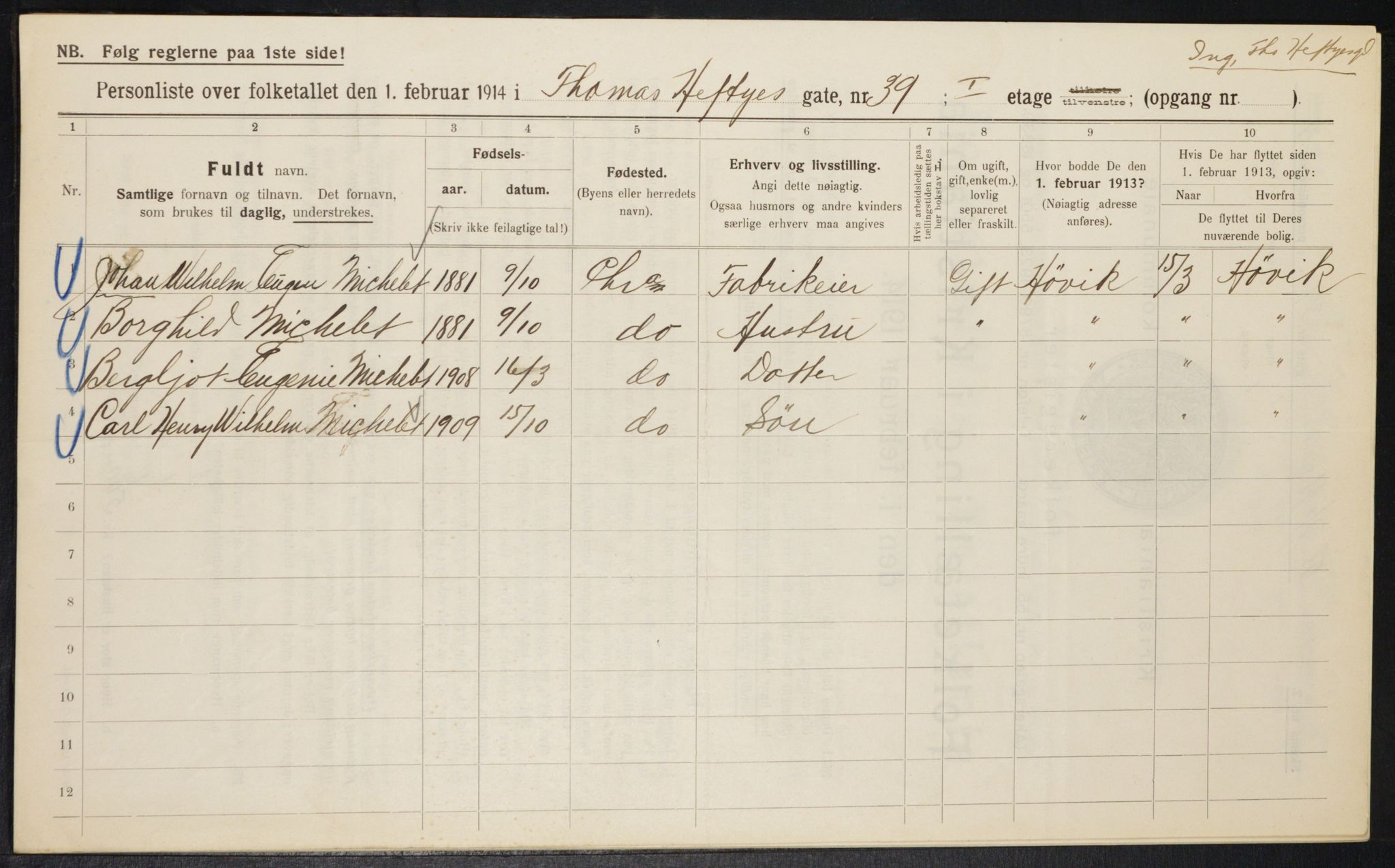 OBA, Municipal Census 1914 for Kristiania, 1914, p. 109684