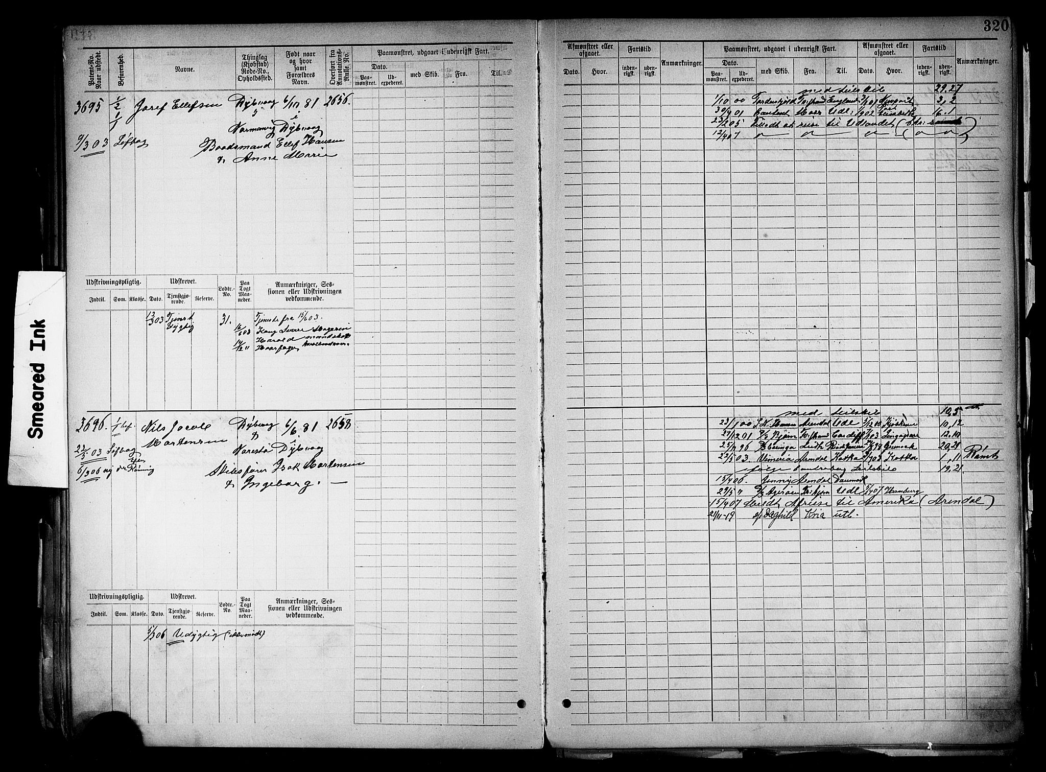 Tvedestrand mønstringskrets, AV/SAK-2031-0011/F/Fb/L0019: Hovedrulle nr 3057-3818, U-35, 1892-1906, p. 330