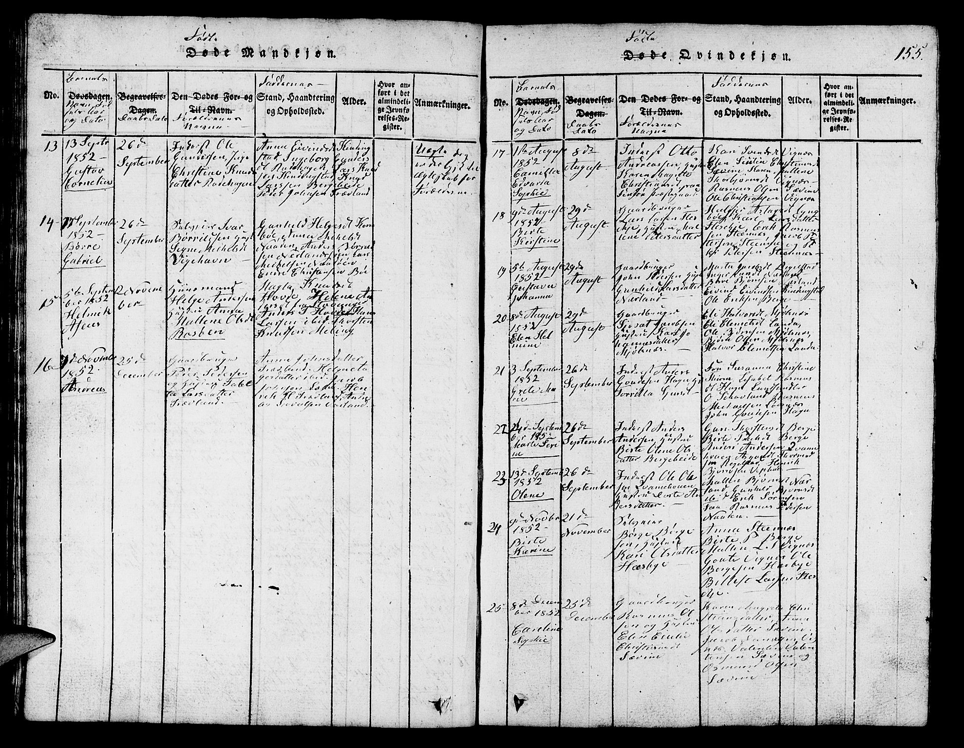 Finnøy sokneprestkontor, SAST/A-101825/H/Ha/Hab/L0001: Parish register (copy) no. B 1, 1816-1856, p. 155