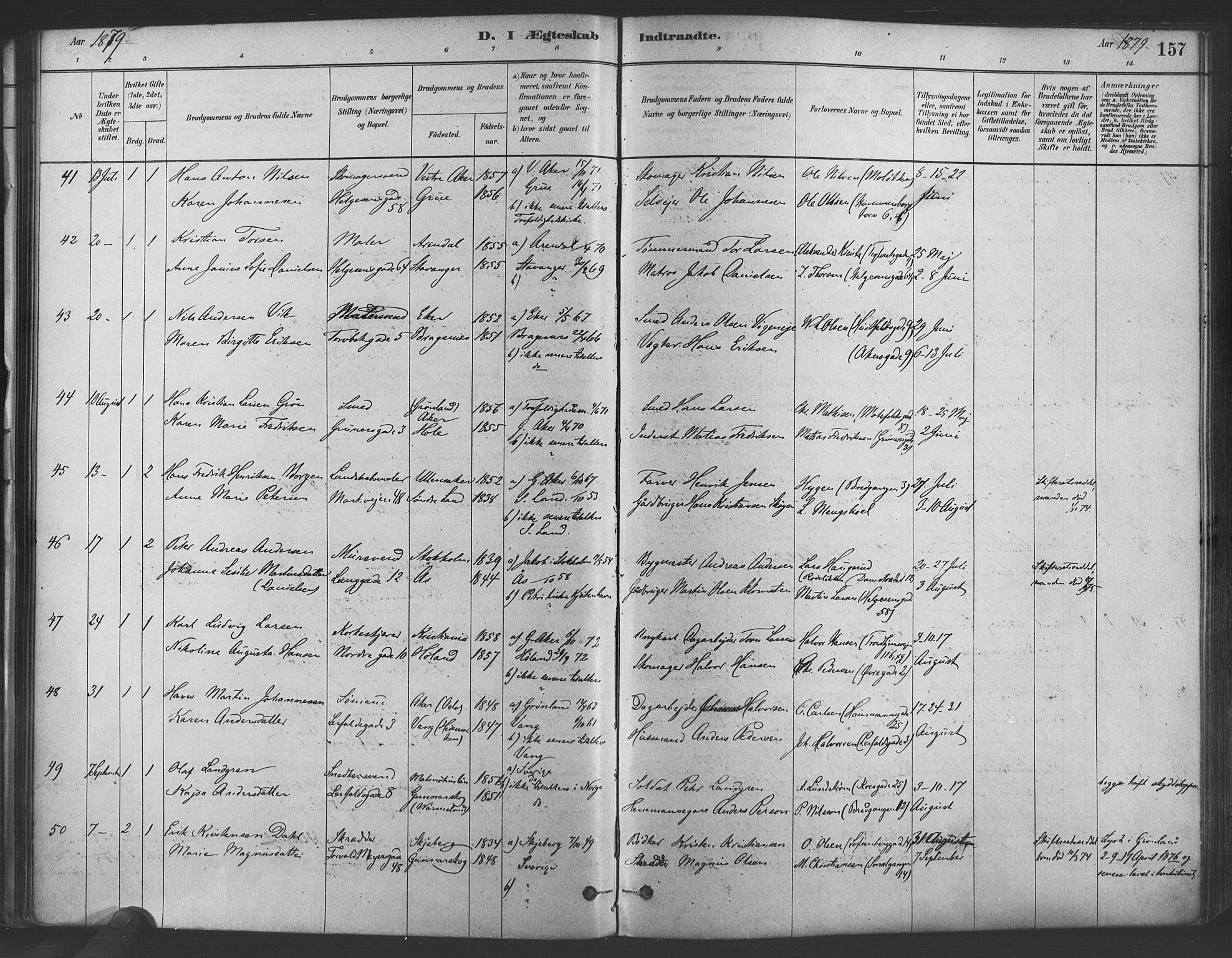 Paulus prestekontor Kirkebøker, AV/SAO-A-10871/F/Fa/L0004: Parish register (official) no. 4, 1879-1891, p. 157