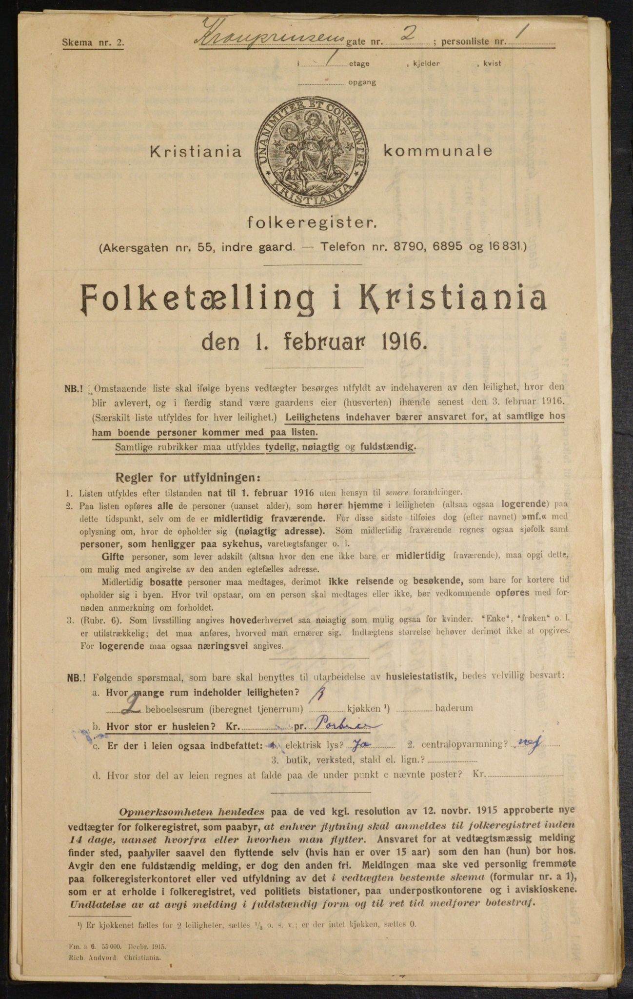 OBA, Municipal Census 1916 for Kristiania, 1916, p. 55695