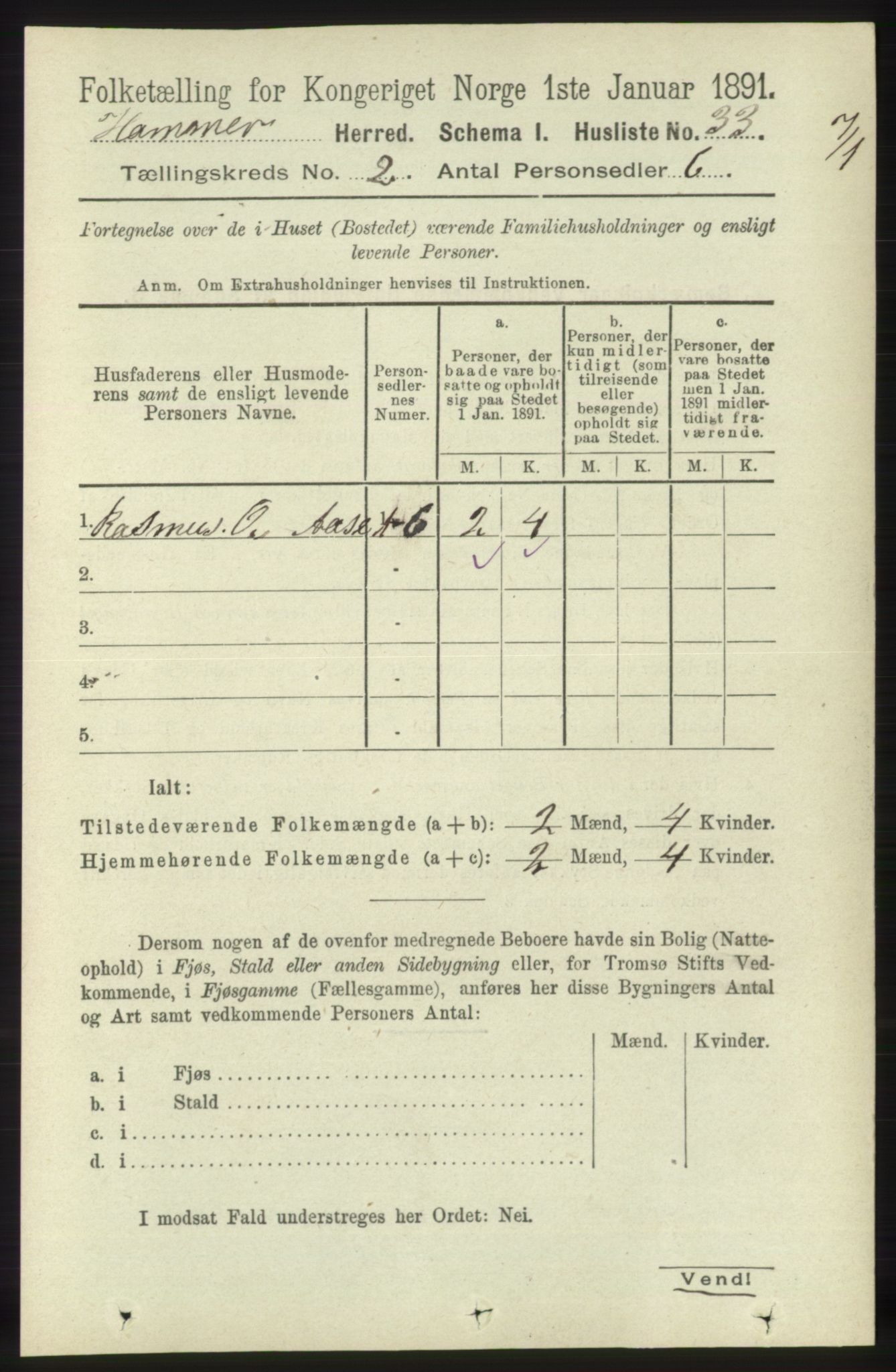 RA, 1891 census for 1254 Hamre, 1891, p. 219