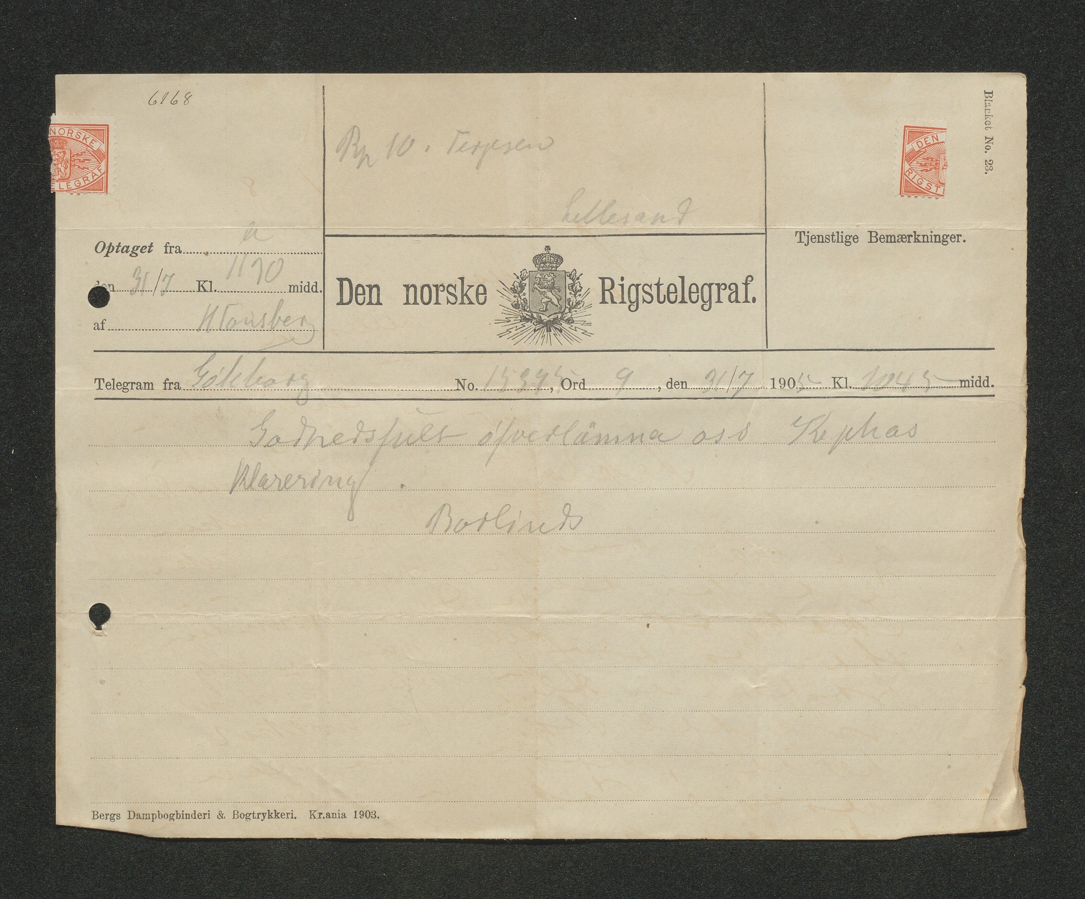 O. Terjesens rederi, AAKS/PA-2525/E/E01/L0013: Korrespondanse, 1904-1905