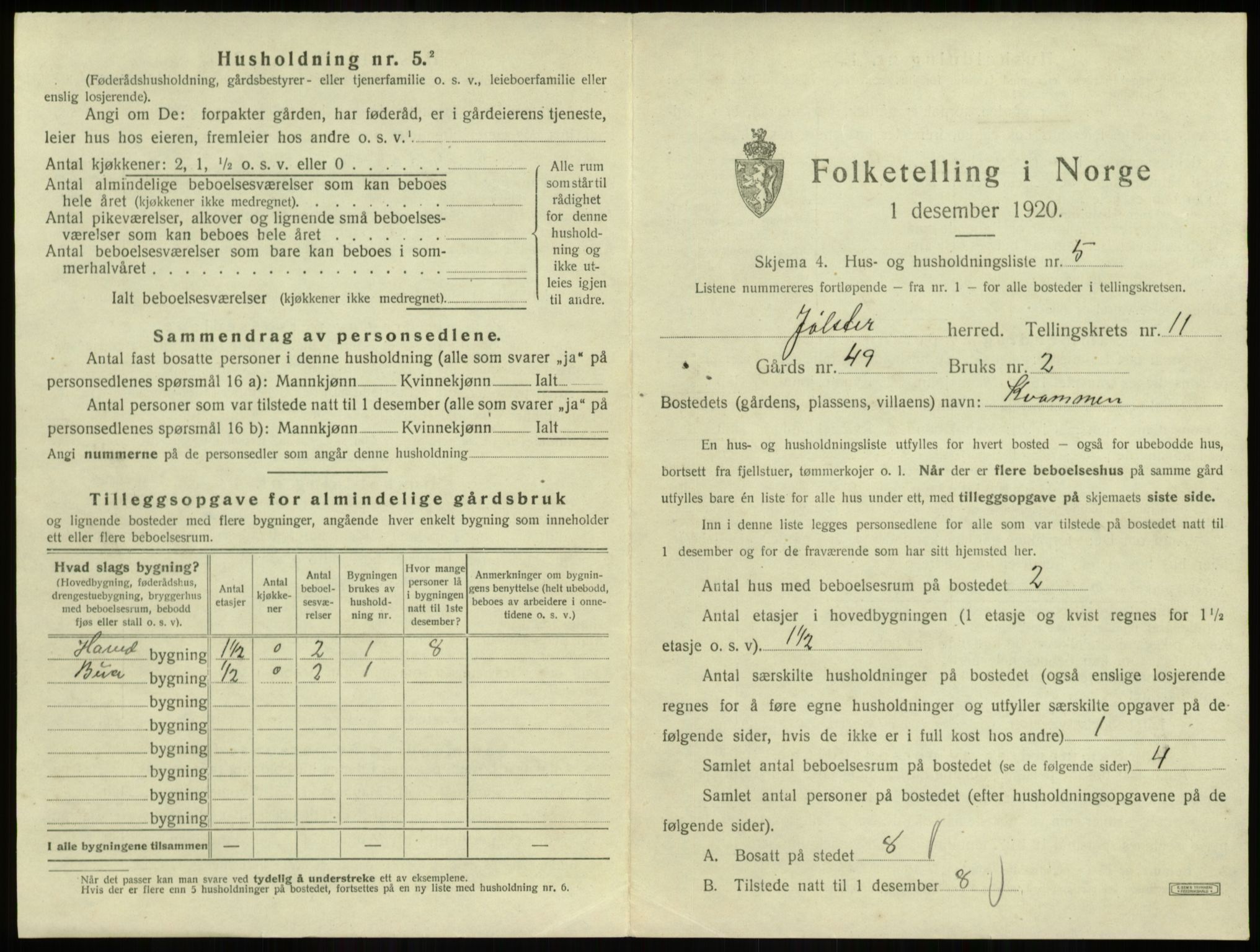 SAB, 1920 census for Jølster, 1920, p. 687