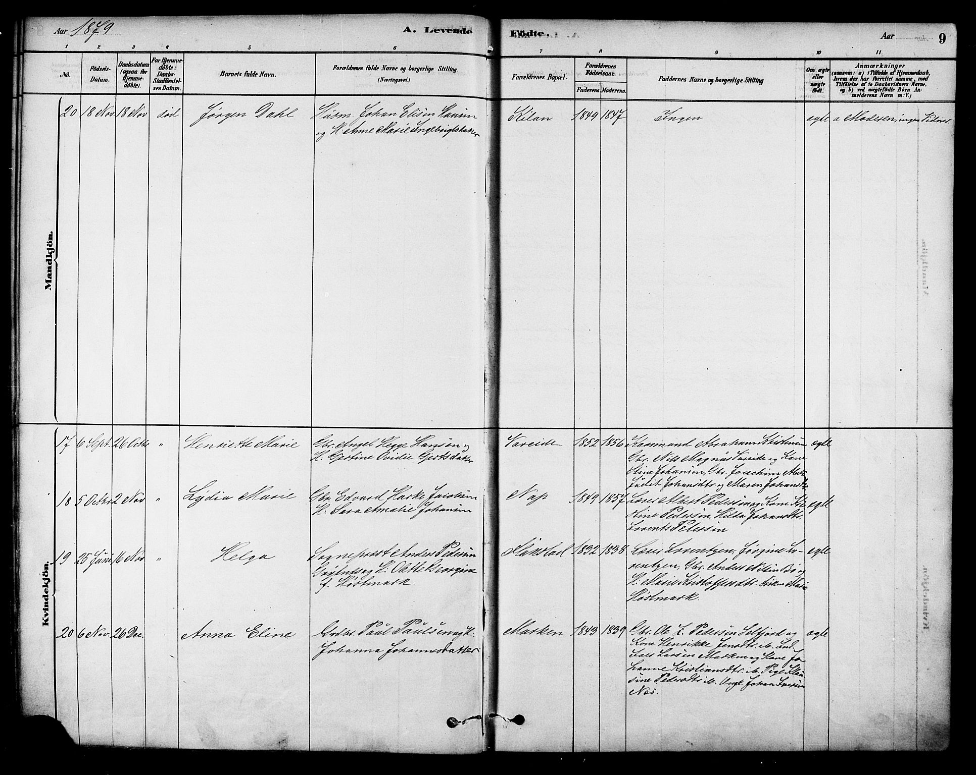 Ministerialprotokoller, klokkerbøker og fødselsregistre - Nordland, SAT/A-1459/885/L1204: Parish register (official) no. 885A05, 1878-1892, p. 9