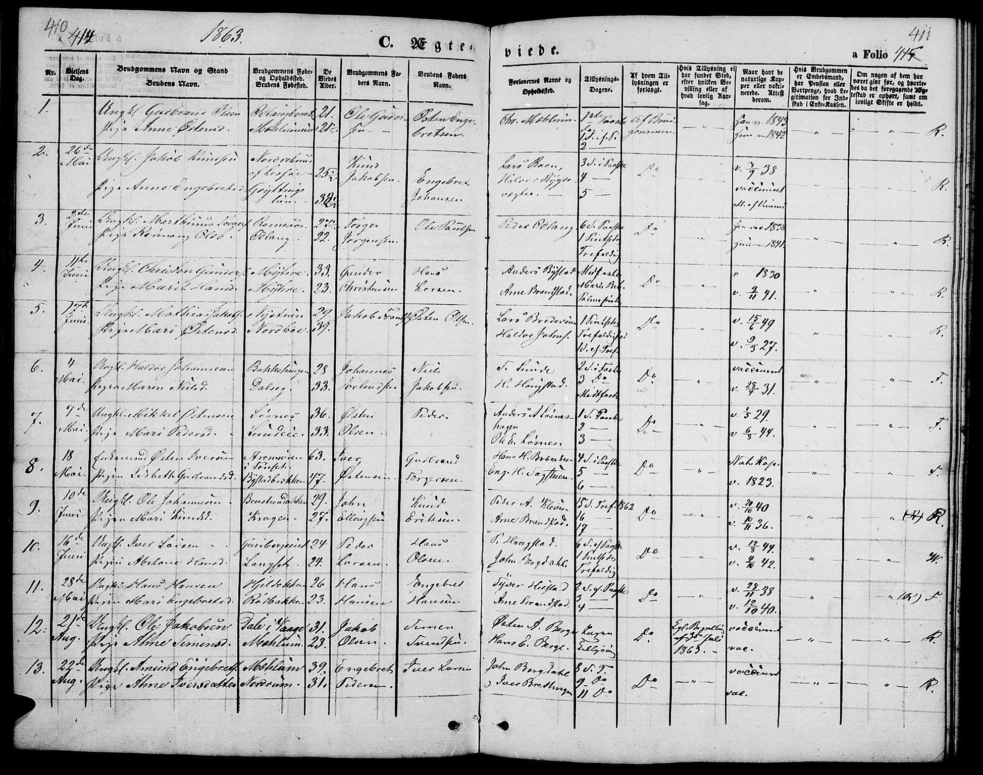 Ringebu prestekontor, SAH/PREST-082/H/Ha/Hab/L0003: Parish register (copy) no. 3, 1854-1866, p. 410-411