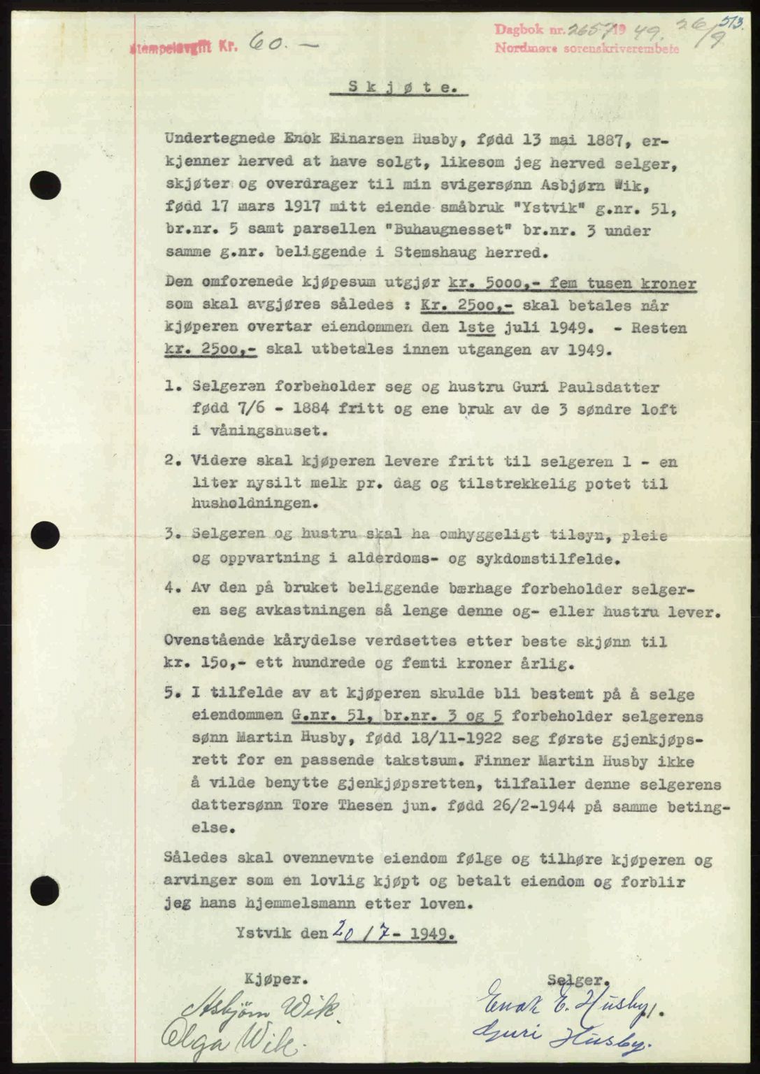 Nordmøre sorenskriveri, AV/SAT-A-4132/1/2/2Ca: Mortgage book no. A112, 1949-1949, Diary no: : 2657/1949