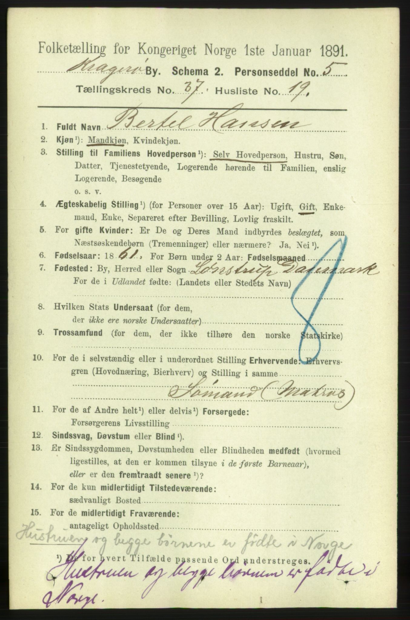 RA, 1891 census for 0801 Kragerø, 1891, p. 6875