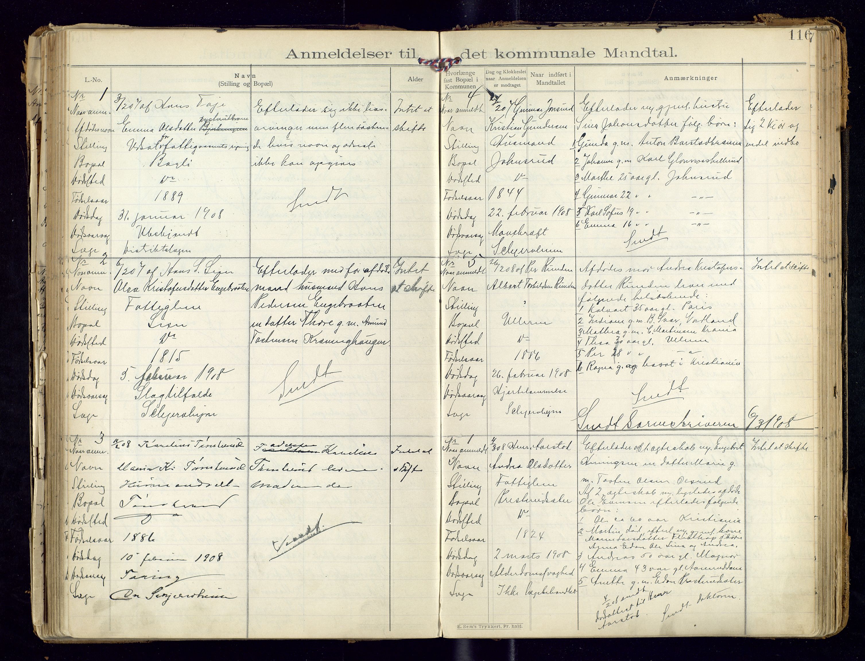 Sør-Odal lensmannskontor, AV/SAH-LHS-022/H/Hb/L0001/0002: Protokoller over anmeldte dødsfall / Protokoll over anmeldte dødsfall, 1901-1913, p. 116