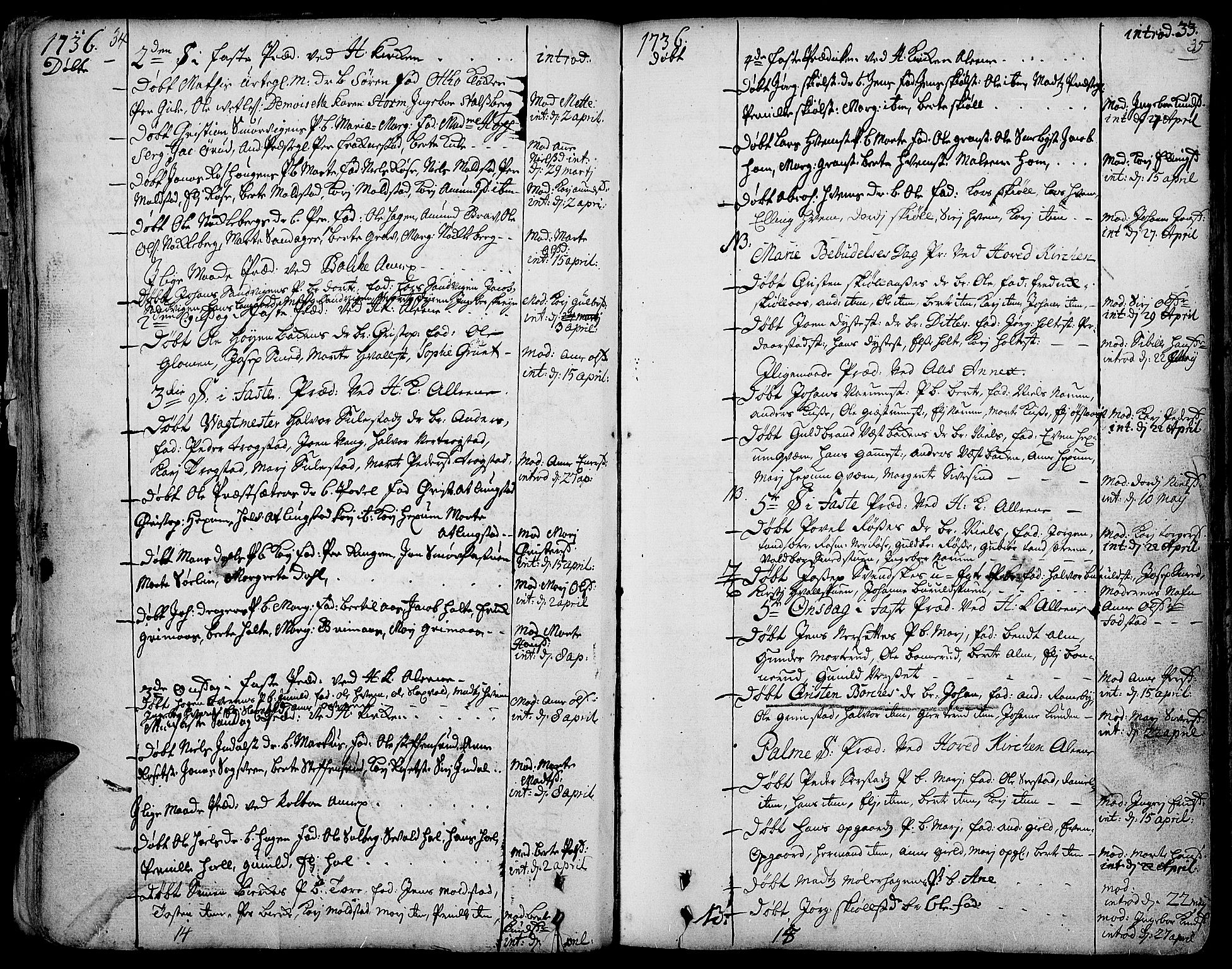 Toten prestekontor, SAH/PREST-102/H/Ha/Haa/L0003: Parish register (official) no. 3, 1734-1751, p. 34-35