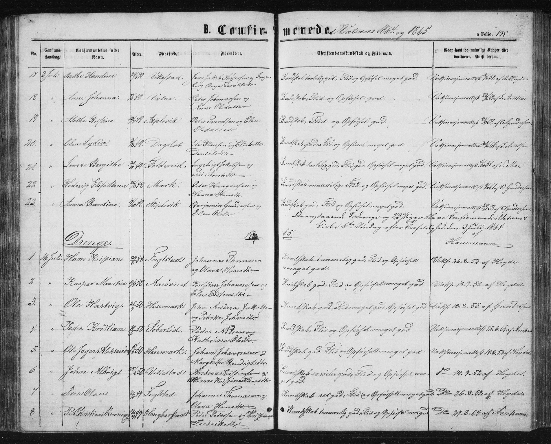 Ministerialprotokoller, klokkerbøker og fødselsregistre - Nordland, AV/SAT-A-1459/810/L0158: Parish register (copy) no. 810C02 /1, 1863-1883, p. 135