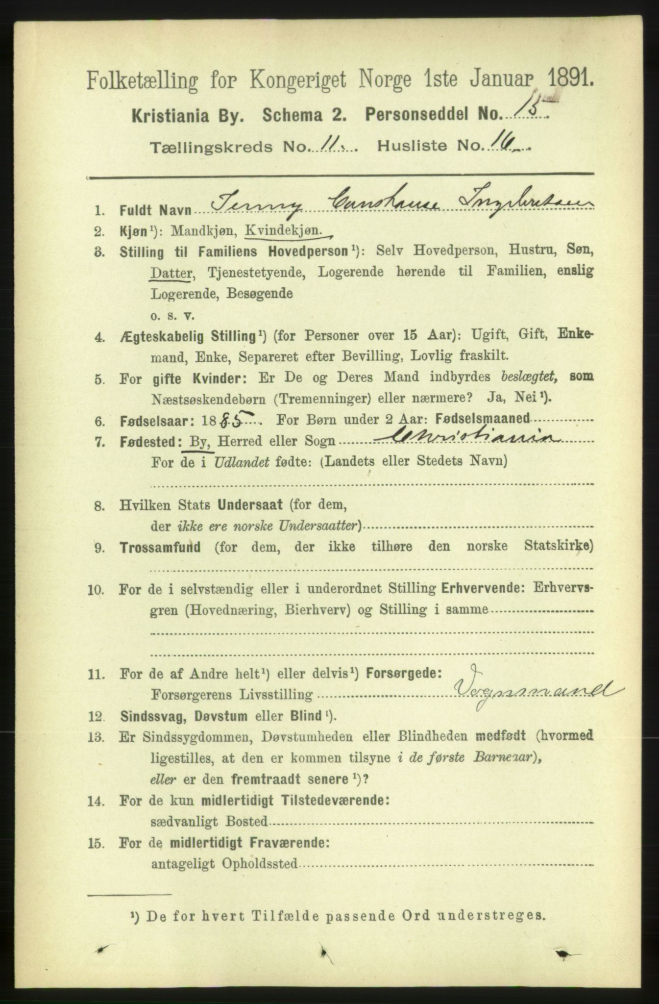 RA, 1891 census for 0301 Kristiania, 1891, p. 5124