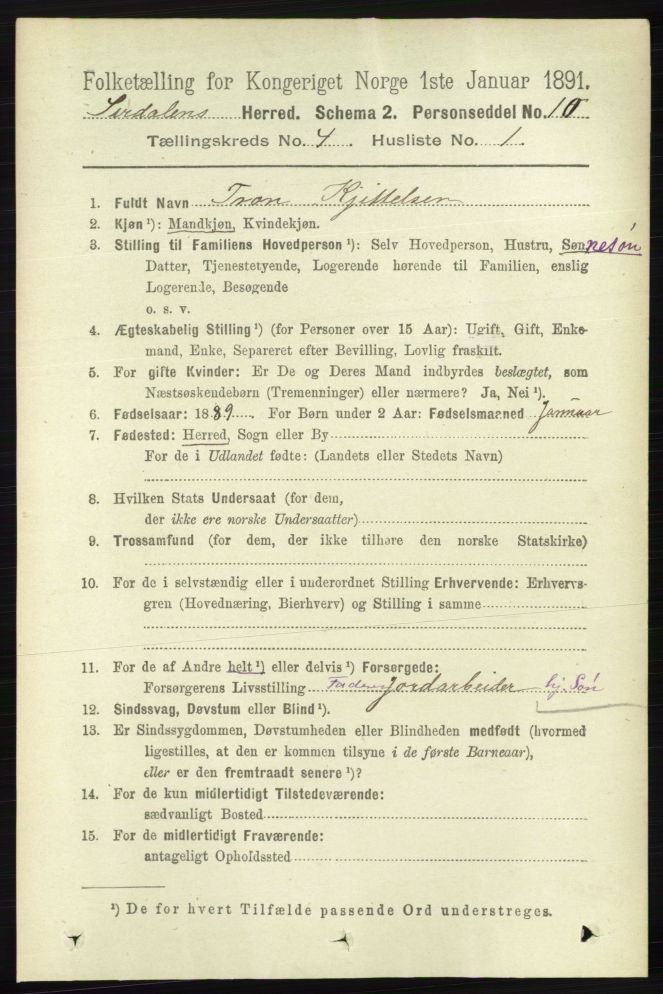 RA, 1891 census for 1046 Sirdal, 1891, p. 944