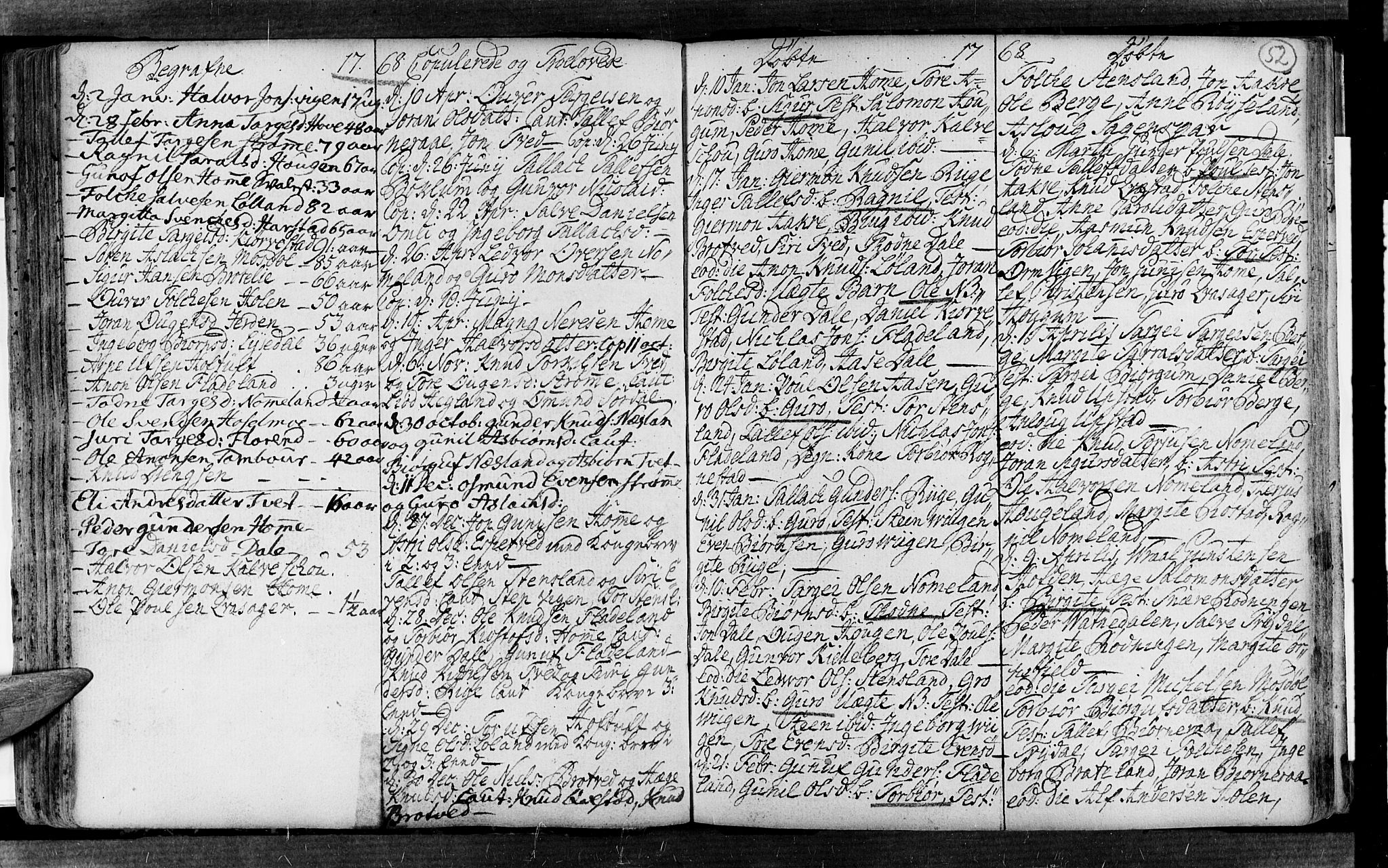 Valle sokneprestkontor, SAK/1111-0044/F/Fa/Fac/L0002: Parish register (official) no. A 2, 1745-1776, p. 52