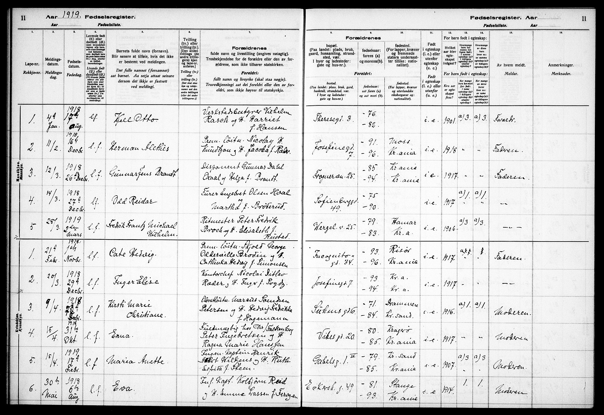 Garnisonsmenigheten Kirkebøker, AV/SAO-A-10846/J/Ja/L0001: Birth register no. 1, 1916-1938, p. 11