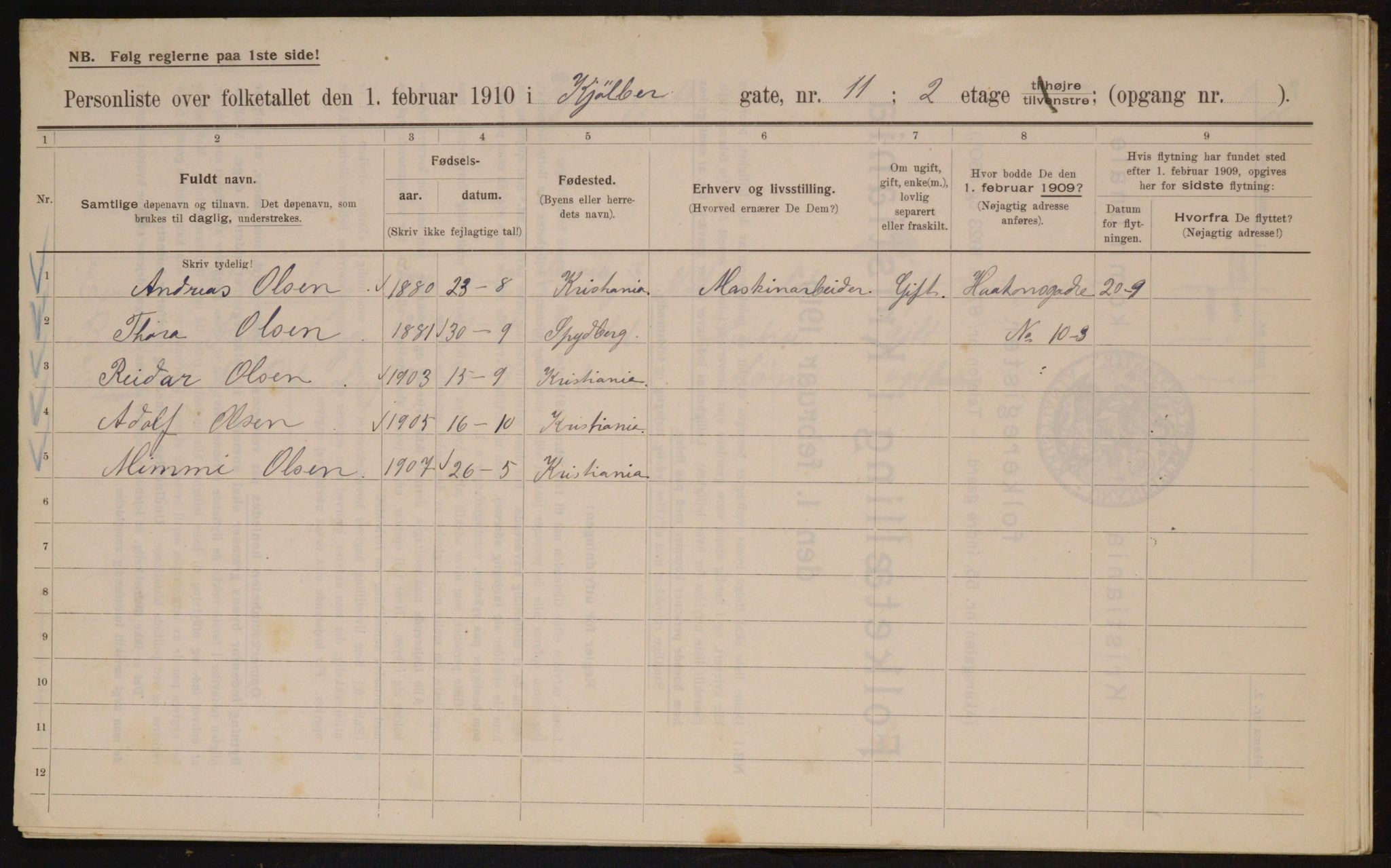 OBA, Municipal Census 1910 for Kristiania, 1910, p. 50118