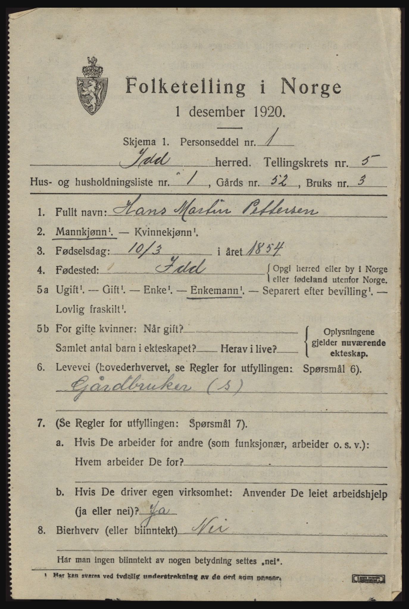 SAO, 1920 census for Idd, 1920, p. 6827