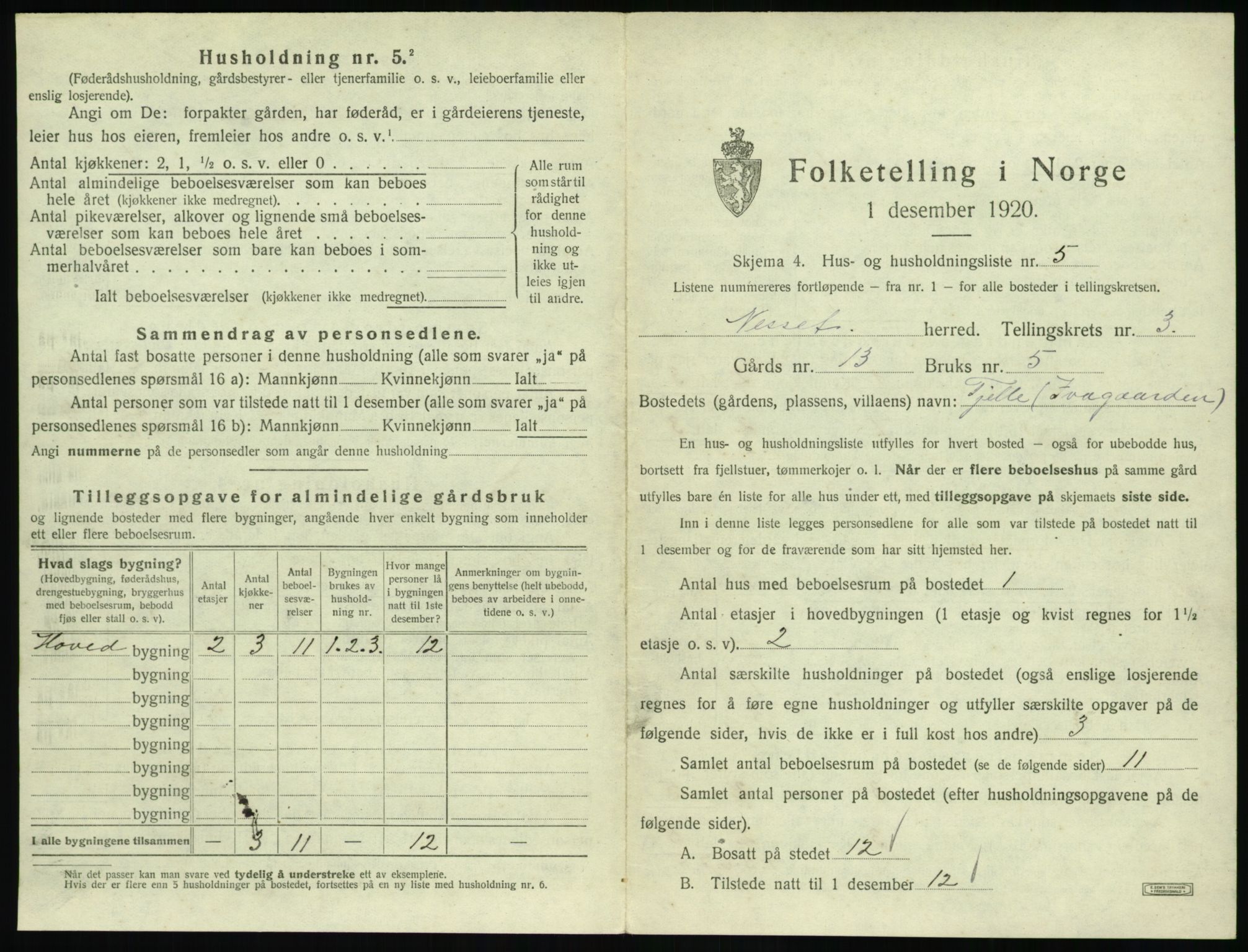 SAT, 1920 census for Nesset, 1920, p. 154