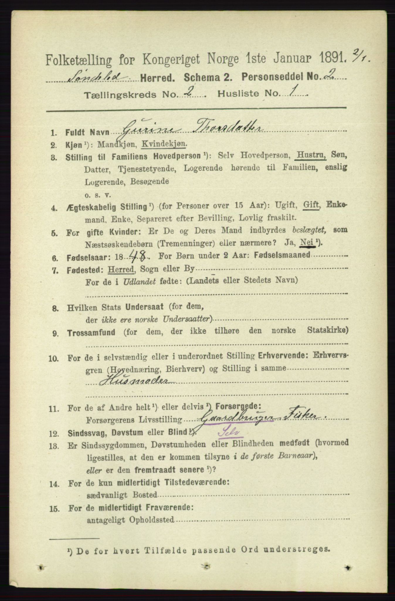 RA, 1891 census for 0913 Søndeled, 1891, p. 384