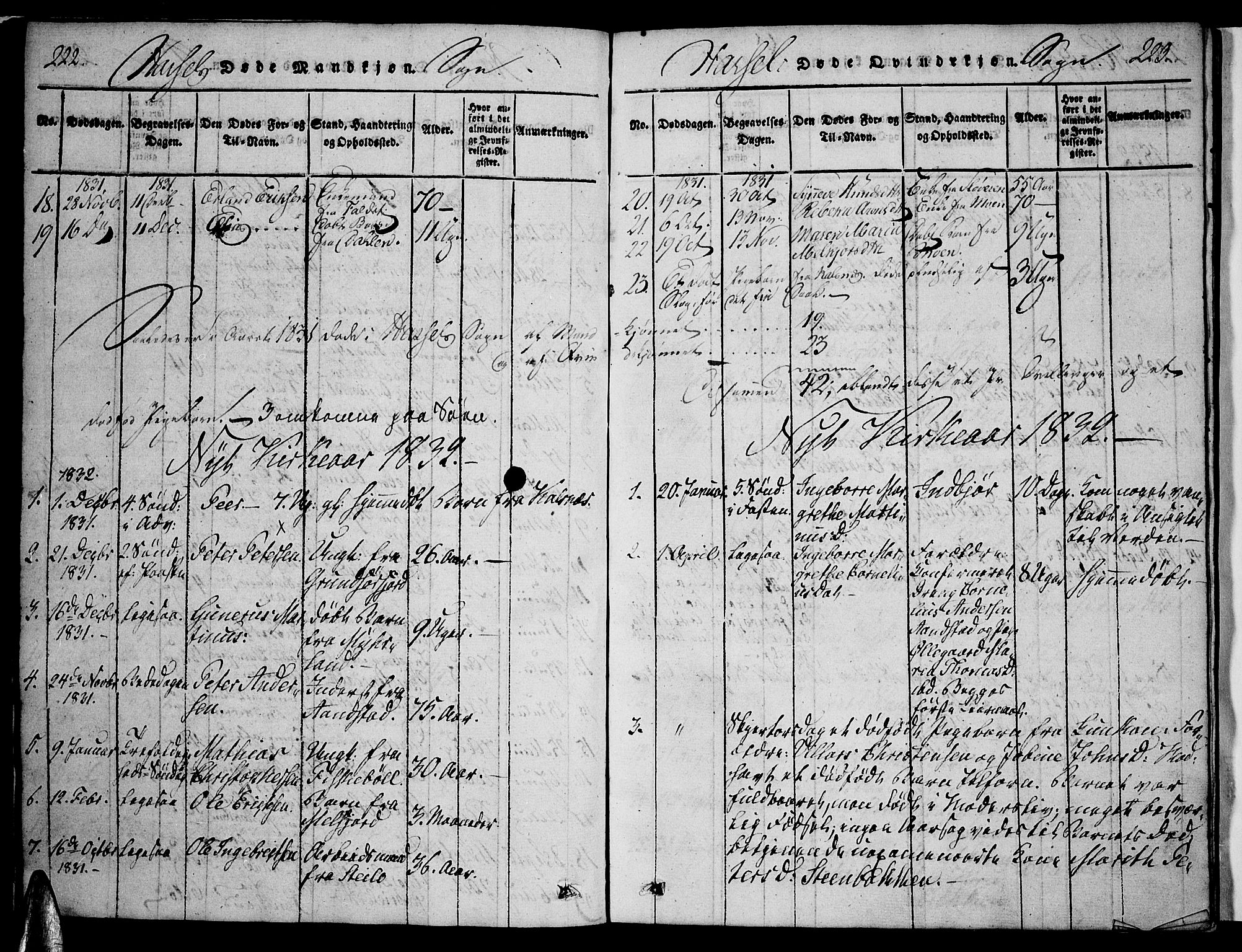 Ministerialprotokoller, klokkerbøker og fødselsregistre - Nordland, AV/SAT-A-1459/888/L1237: Parish register (official) no. 888A05 /1, 1820-1836, p. 222-223