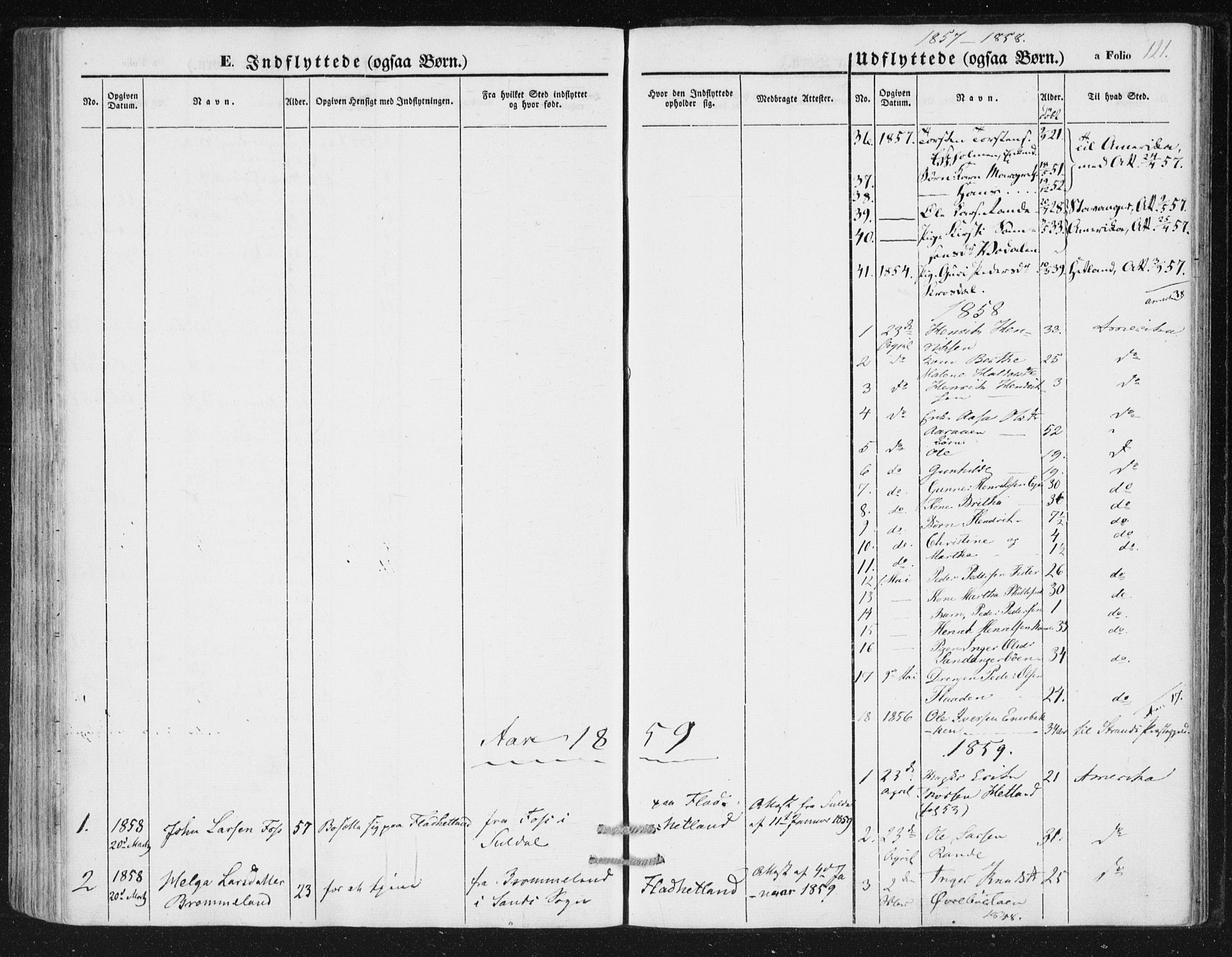 Hjelmeland sokneprestkontor, SAST/A-101843/01/IV/L0010: Parish register (official) no. A 10, 1851-1871, p. 121