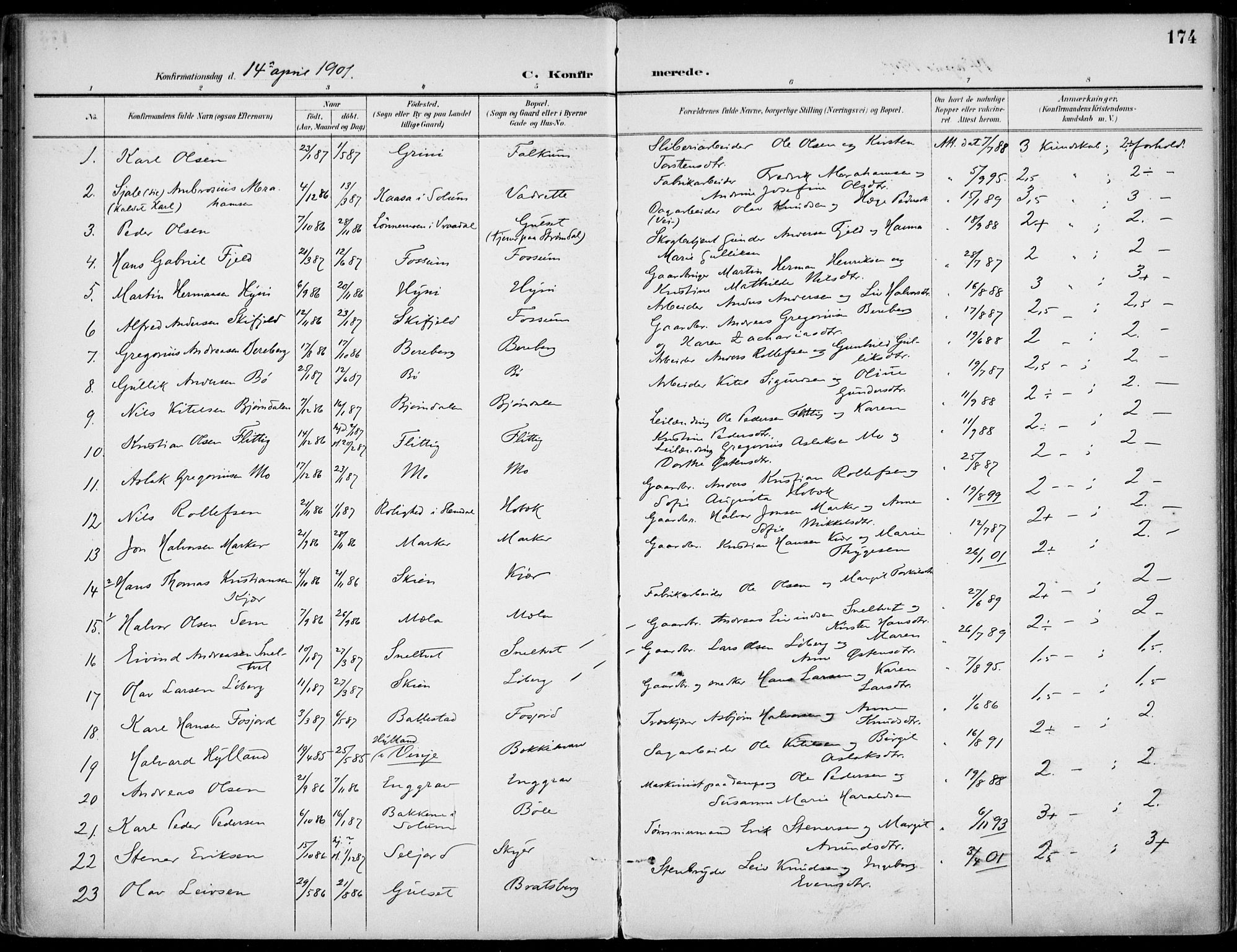 Gjerpen kirkebøker, SAKO/A-265/F/Fa/L0011: Parish register (official) no. I 11, 1896-1904, p. 174