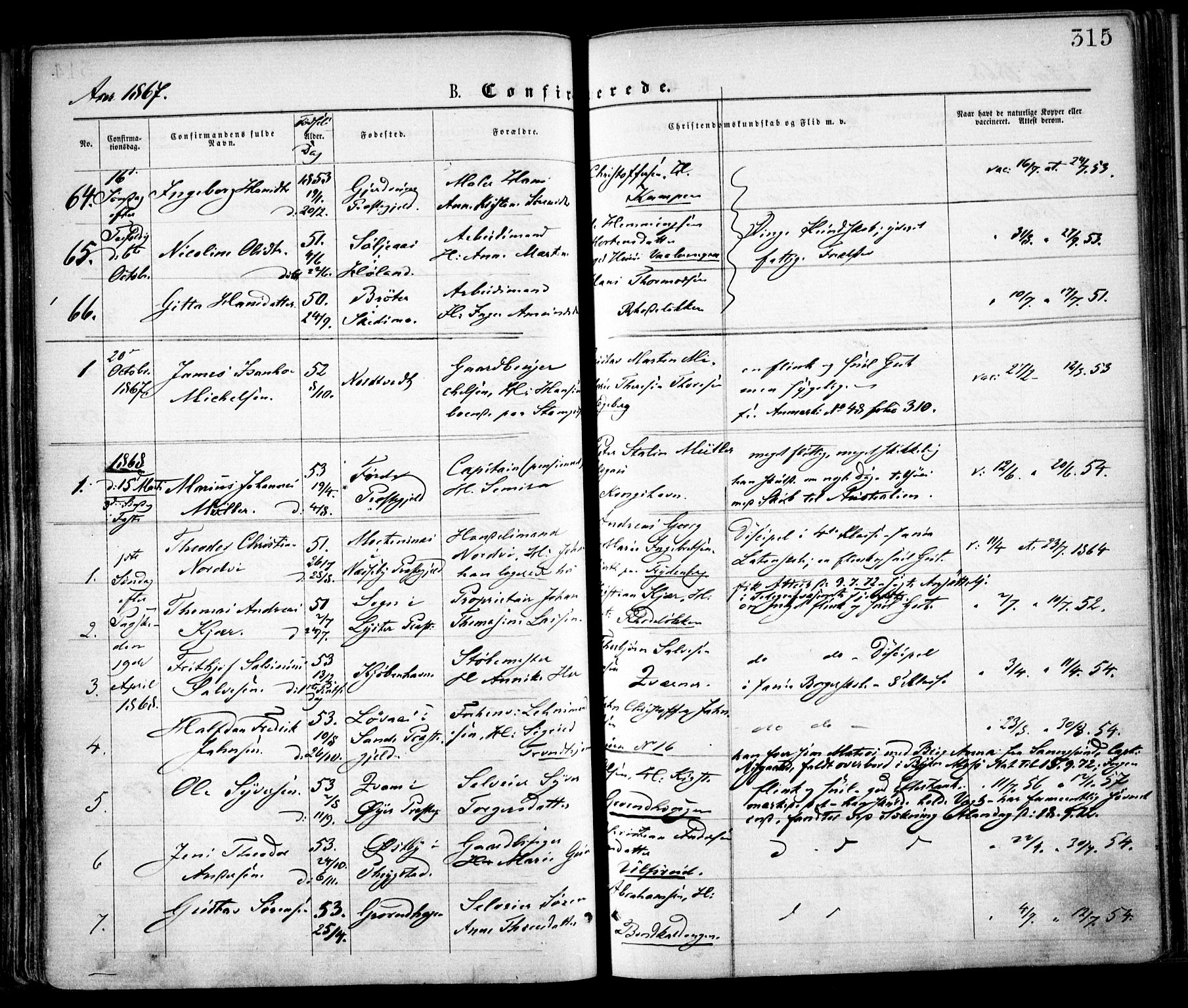 Østre Aker prestekontor Kirkebøker, SAO/A-10840/F/Fa/L0001: Parish register (official) no. I 1, 1861-1869, p. 315
