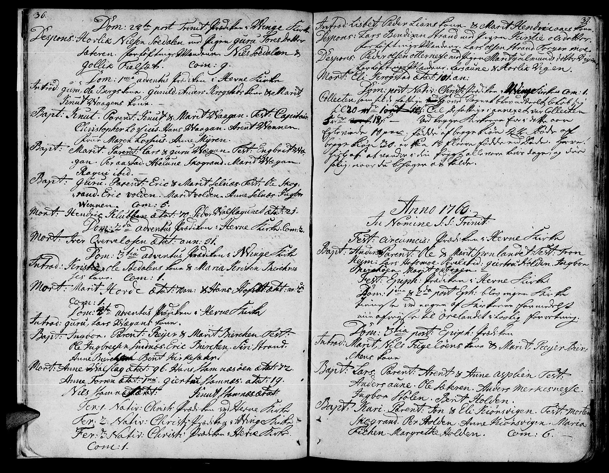 Ministerialprotokoller, klokkerbøker og fødselsregistre - Sør-Trøndelag, SAT/A-1456/630/L0489: Parish register (official) no. 630A02, 1757-1794, p. 36-37