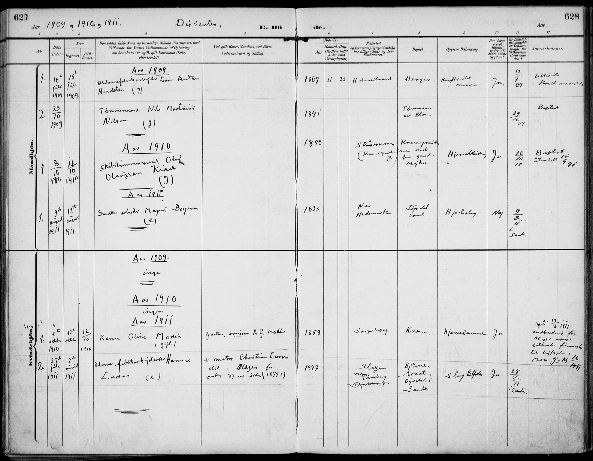 Strømm kirkebøker, AV/SAKO-A-322/F/Fa/L0005: Parish register (official) no. I 5, 1898-1919, p. 627-628