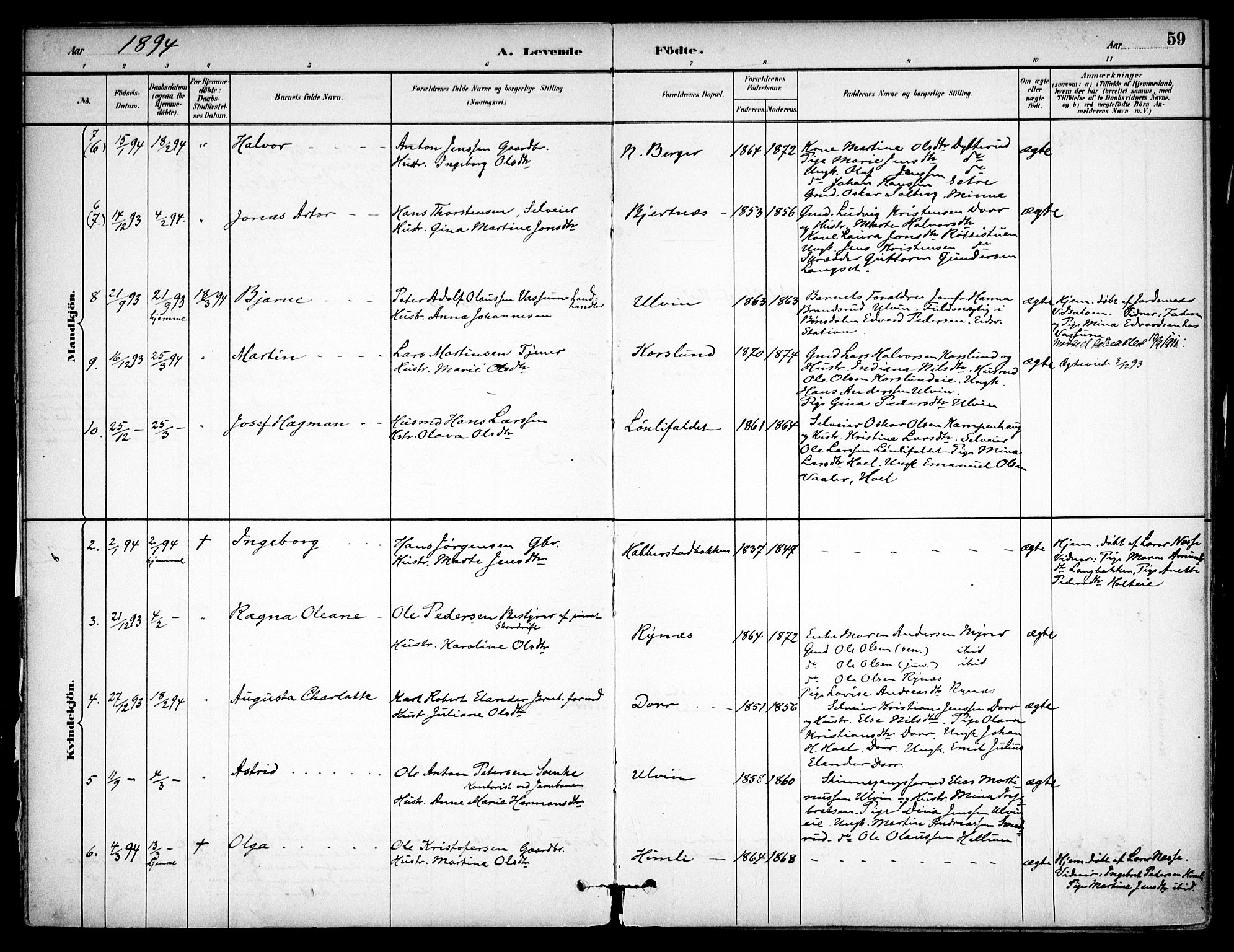 Eidsvoll prestekontor Kirkebøker, AV/SAO-A-10888/F/Fb/L0001: Parish register (official) no. II 1, 1882-1897, p. 59
