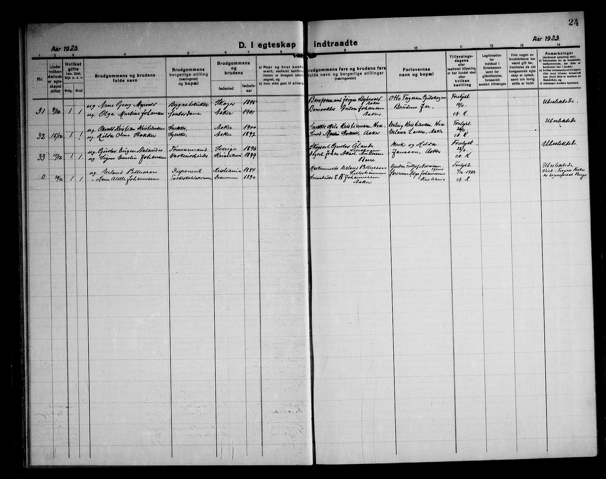 Asker prestekontor Kirkebøker, SAO/A-10256a/F/Fa/L0020: Parish register (official) no. I 20, 1918-1948, p. 24
