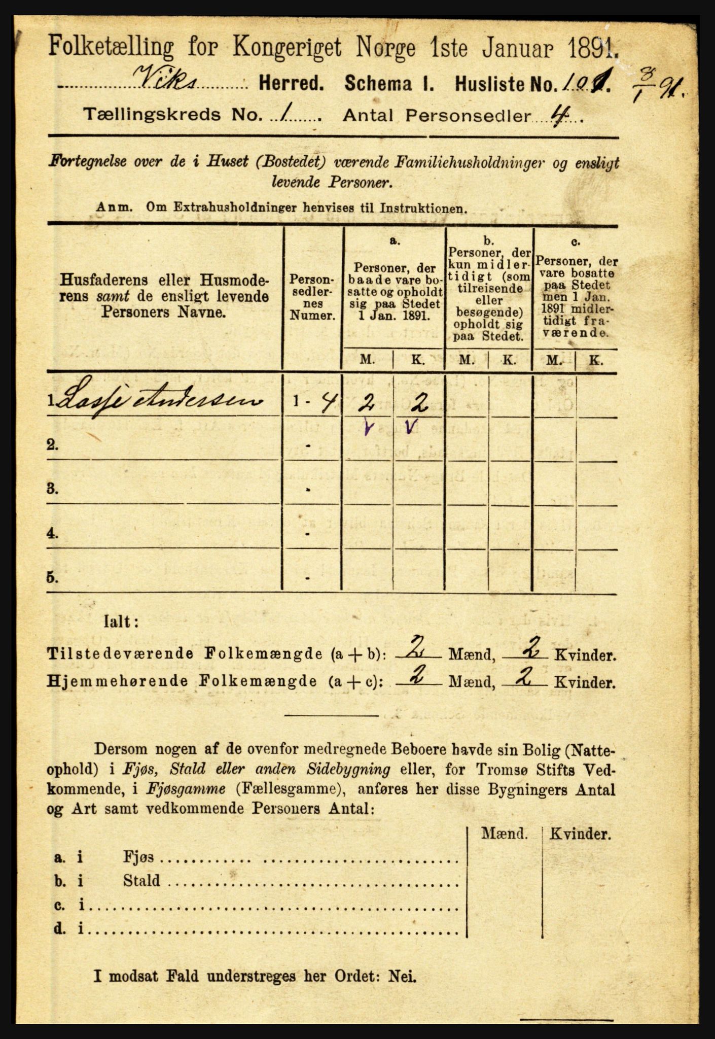 RA, 1891 census for 1417 Vik, 1891, p. 130