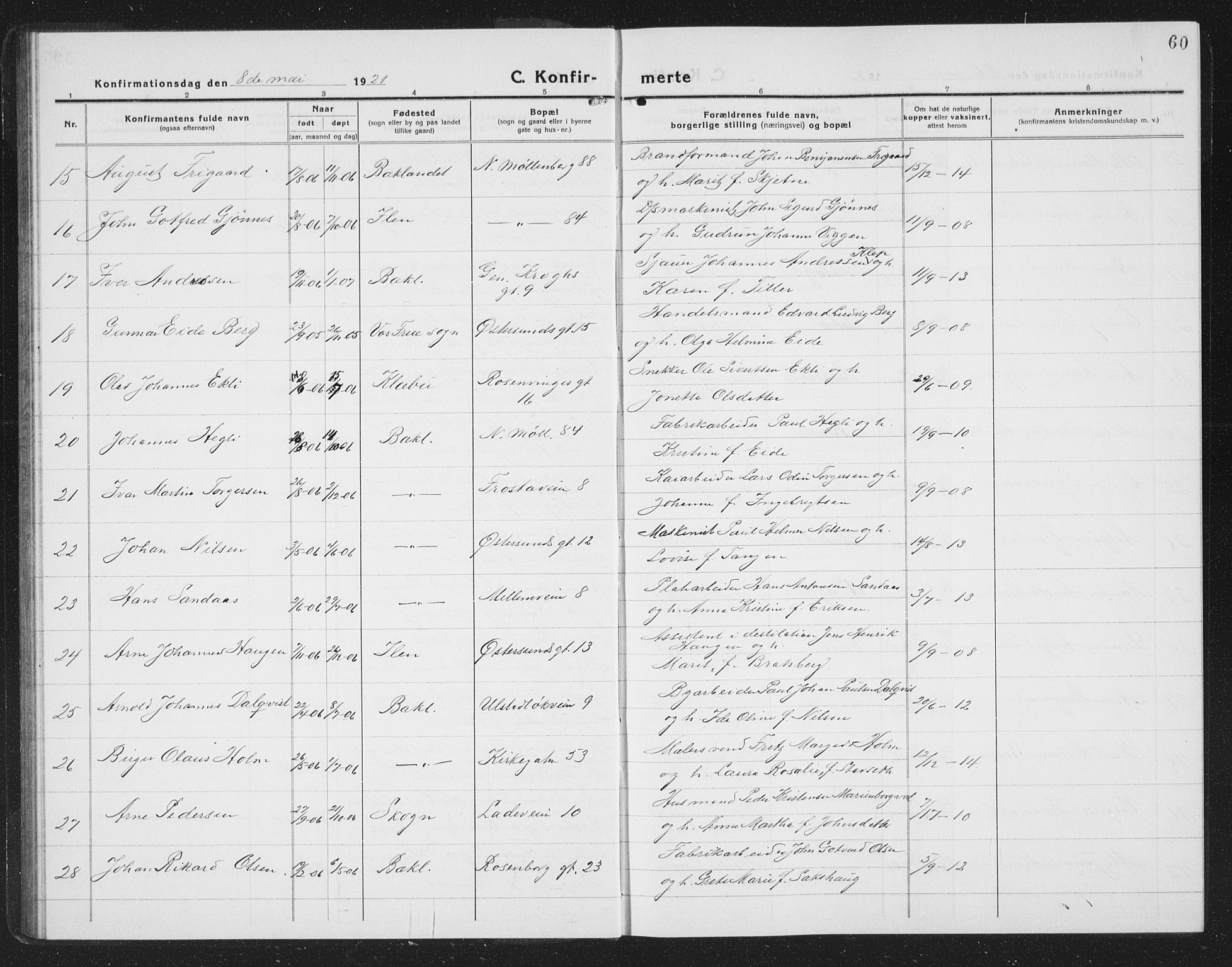 Ministerialprotokoller, klokkerbøker og fødselsregistre - Sør-Trøndelag, SAT/A-1456/605/L0258: Parish register (copy) no. 605C05, 1918-1930, p. 60