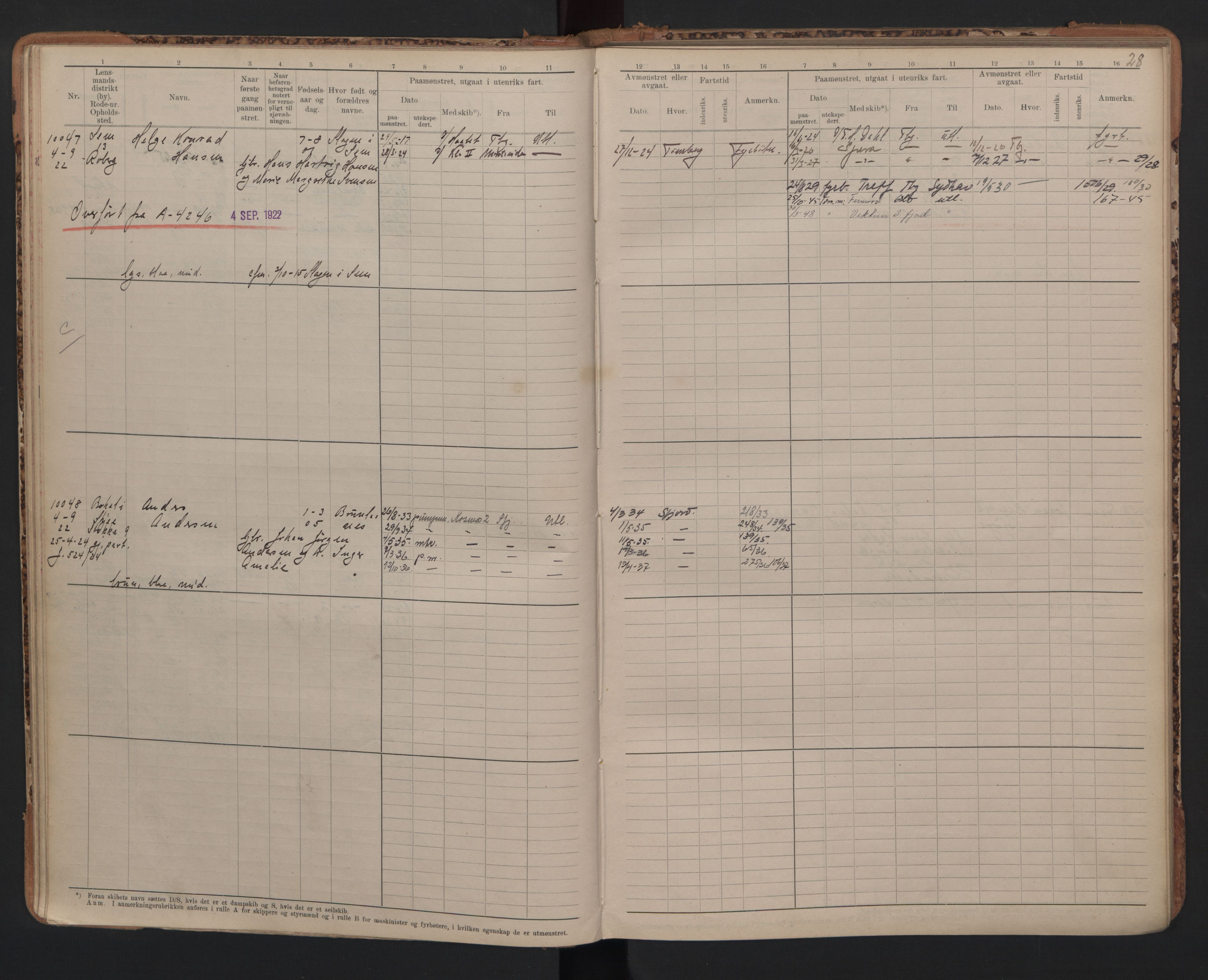 Tønsberg innrulleringskontor, AV/SAKO-A-786/F/Fc/Fcb/L0010: Hovedrulle Patent nr. 9993-1923, 1922-1923, p. 28