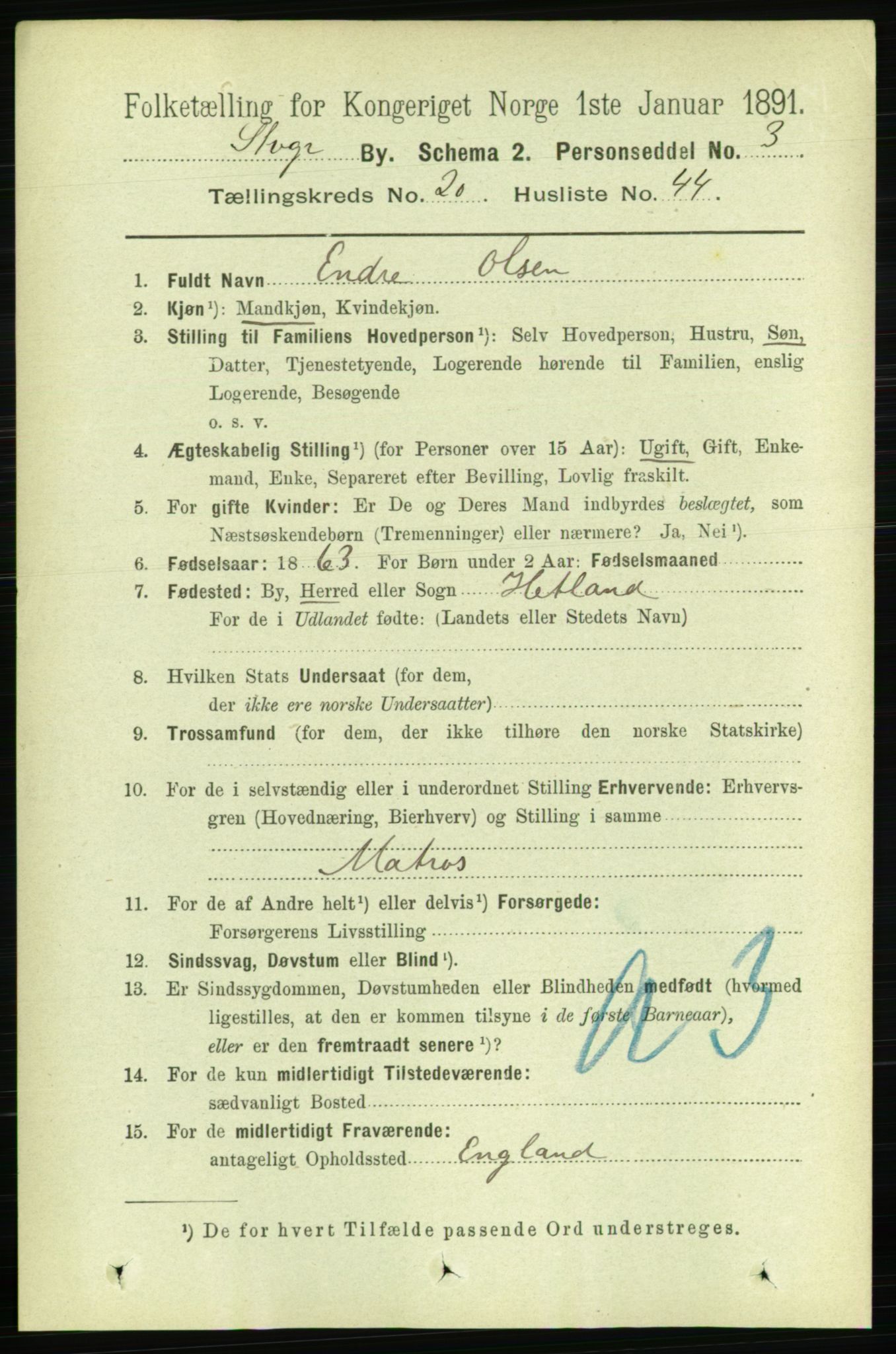 RA, 1891 census for 1103 Stavanger, 1891, p. 23412